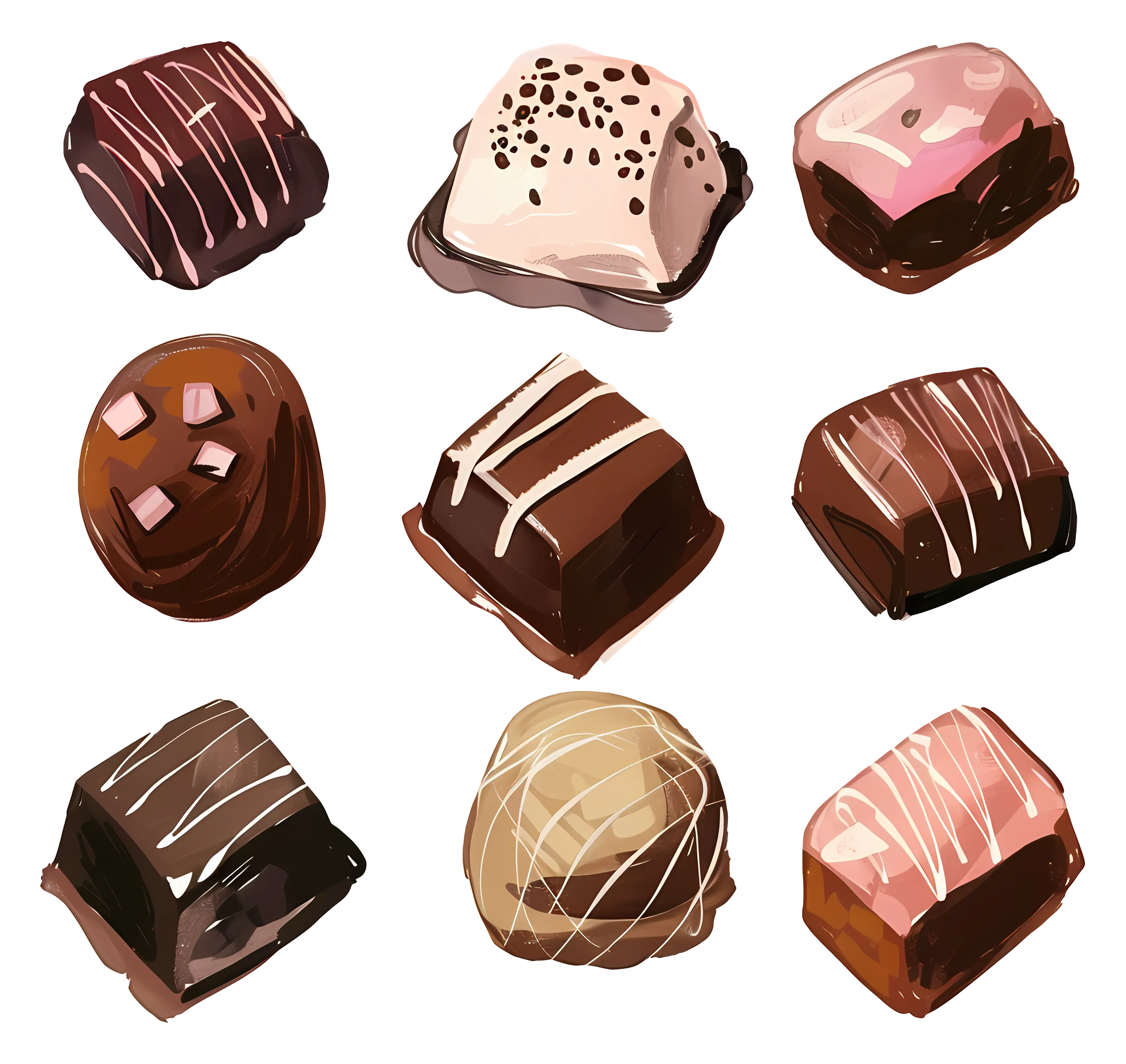 Illustrated Assortment of Decorative Chocolates
