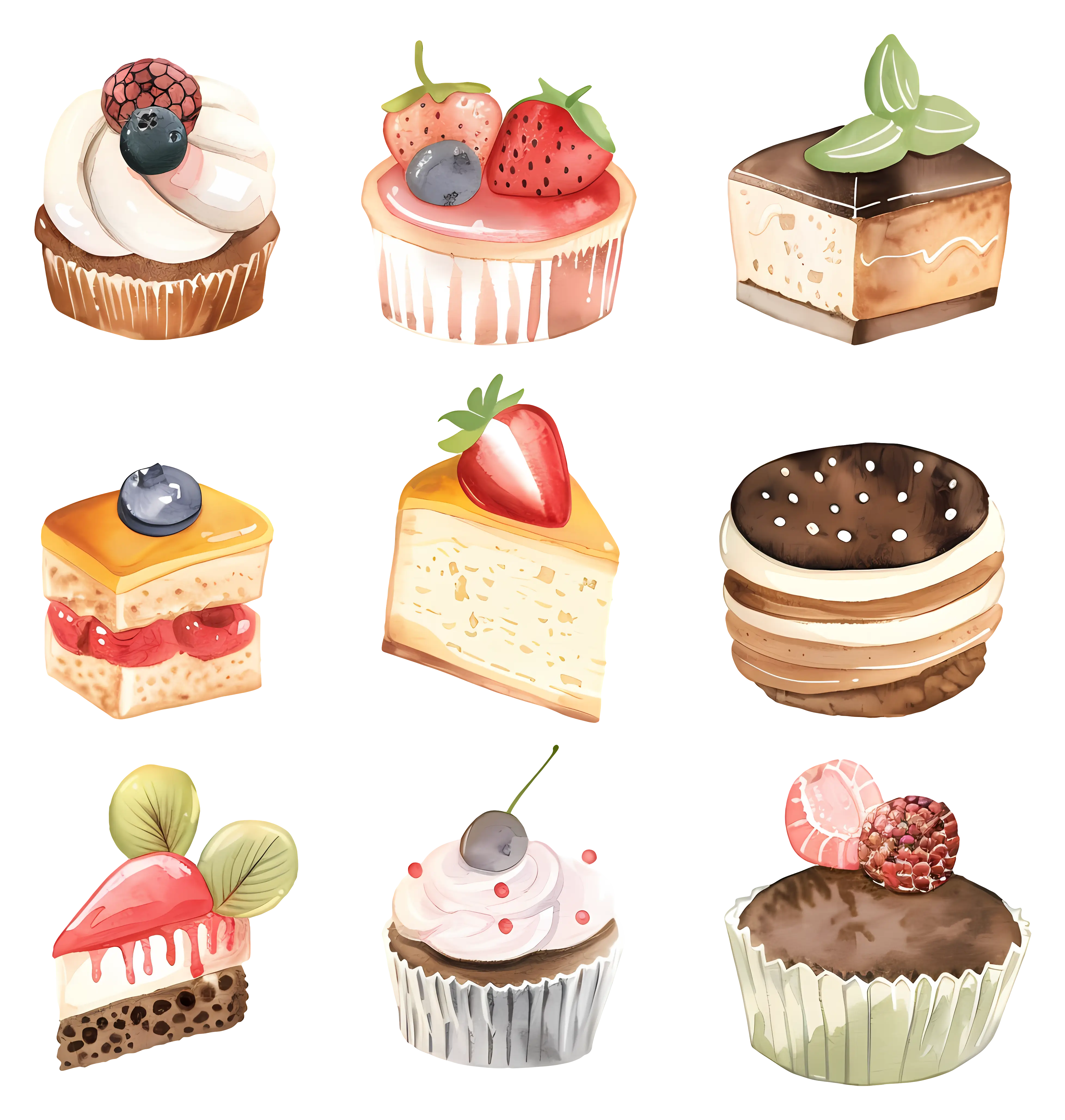 Variety of Colorful Dessert Cakes