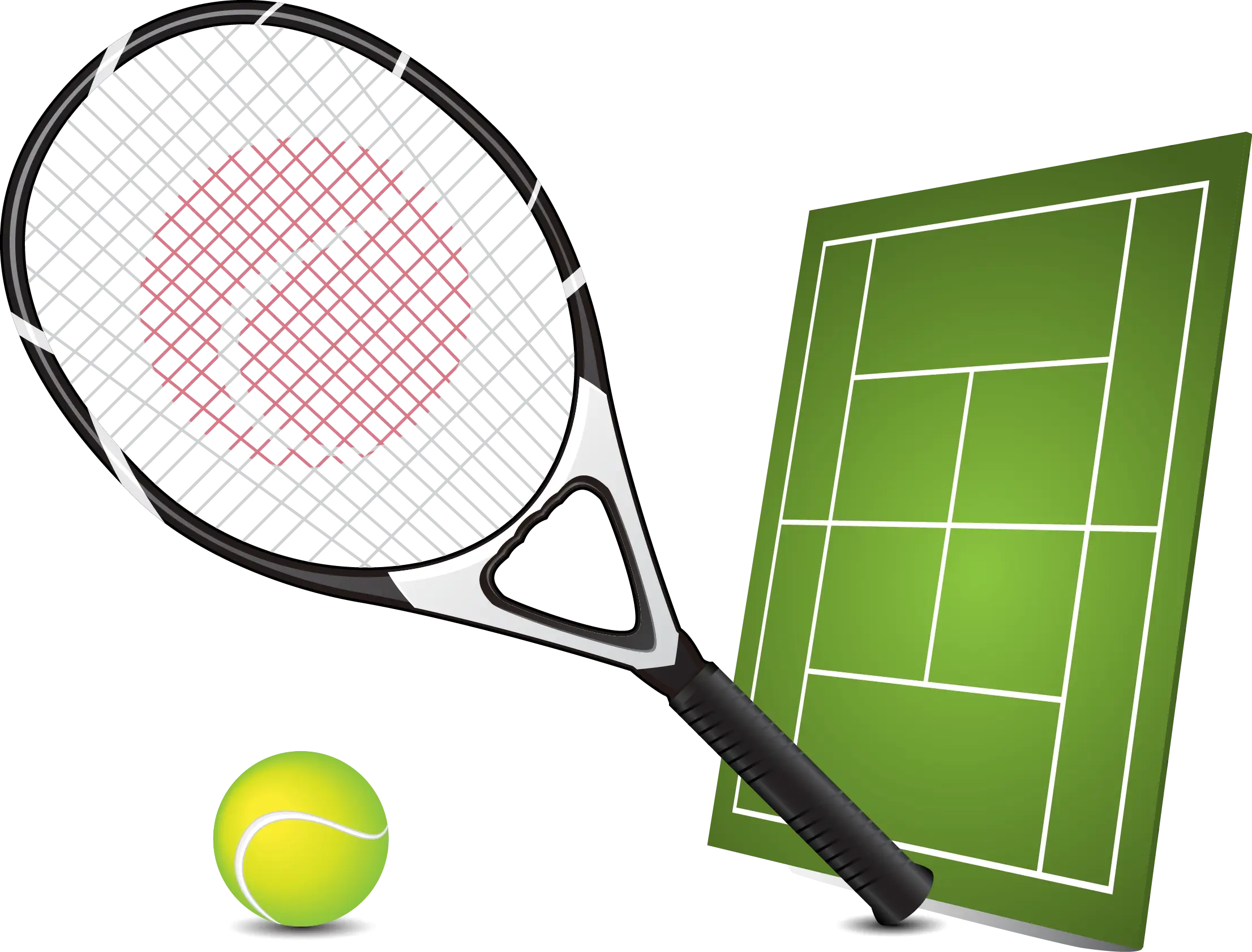 Tennis Racket, Ball, and Court Illustration