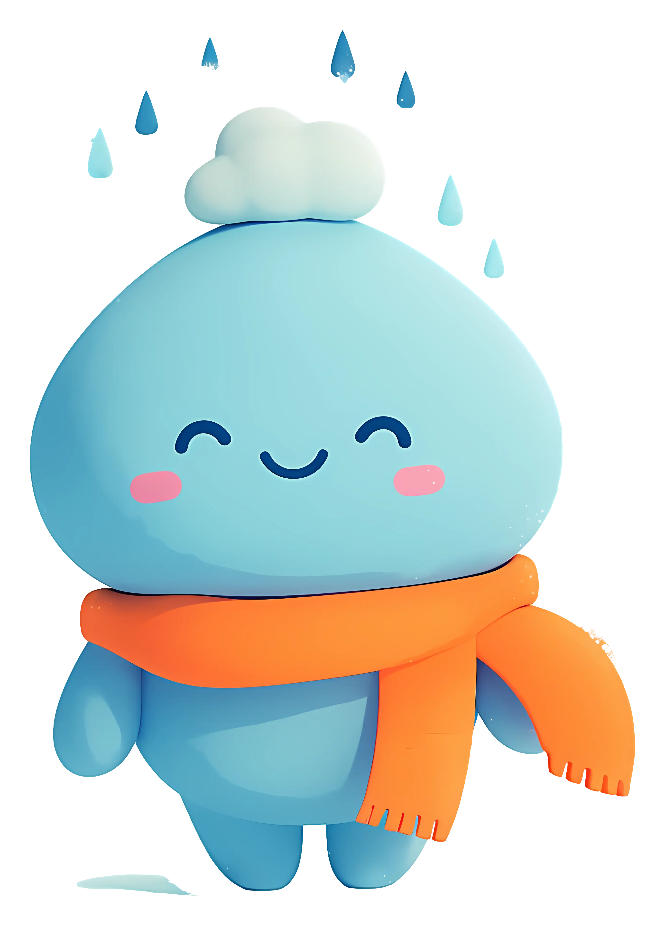 Cute Blue Raindrop Character with Scarf