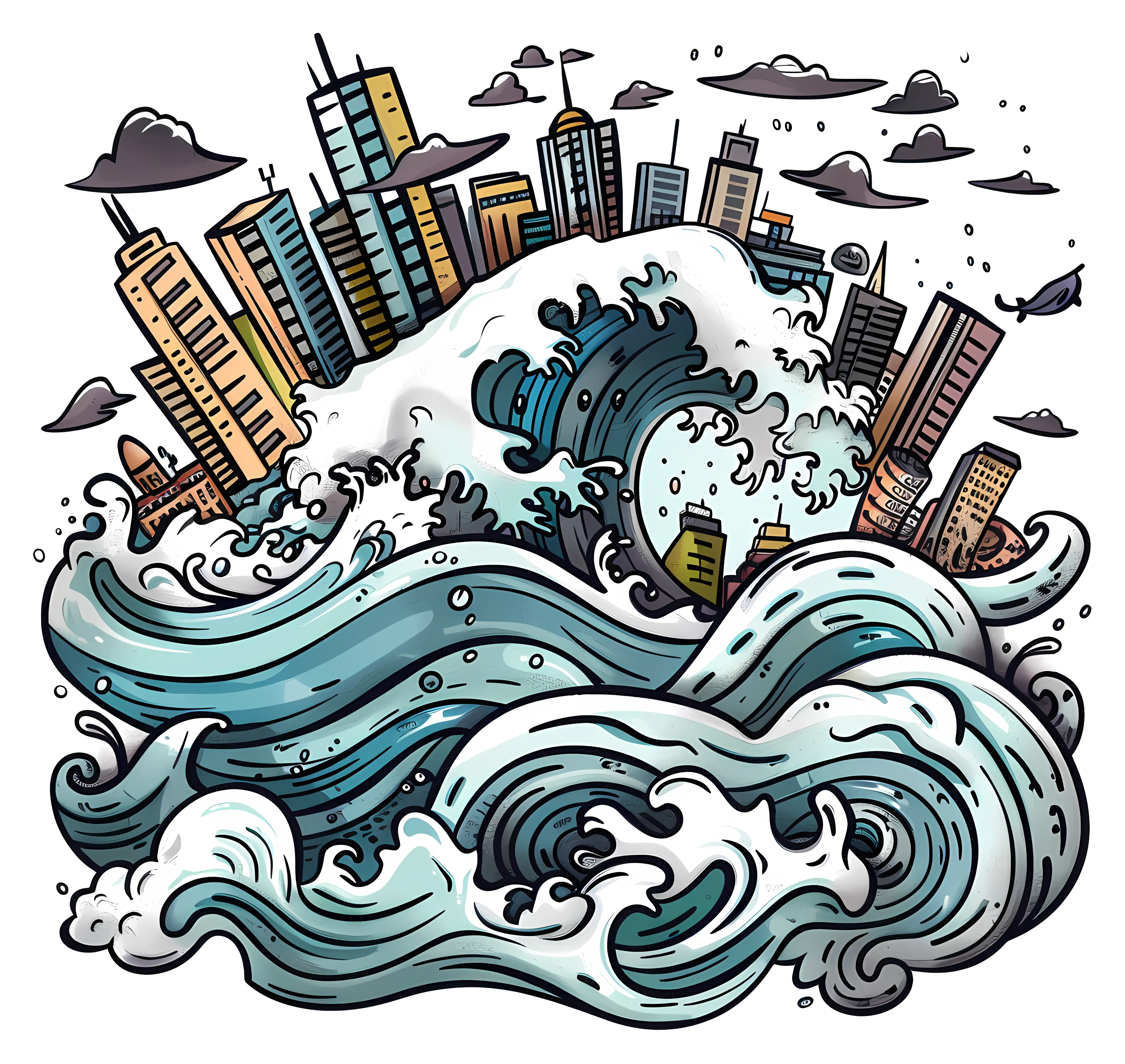 City and Waves Illustration