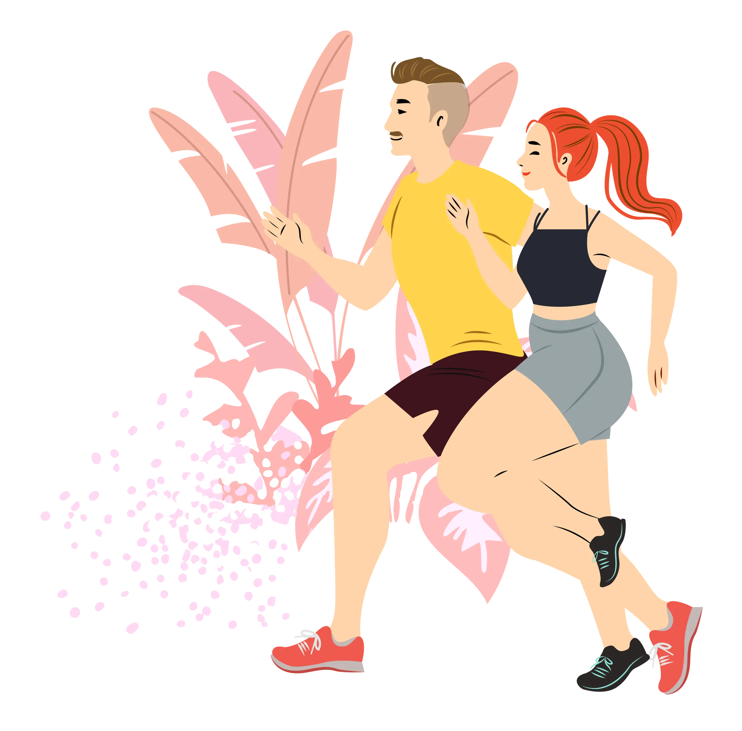 Illustrated Couple Jogging with Tropical Background
