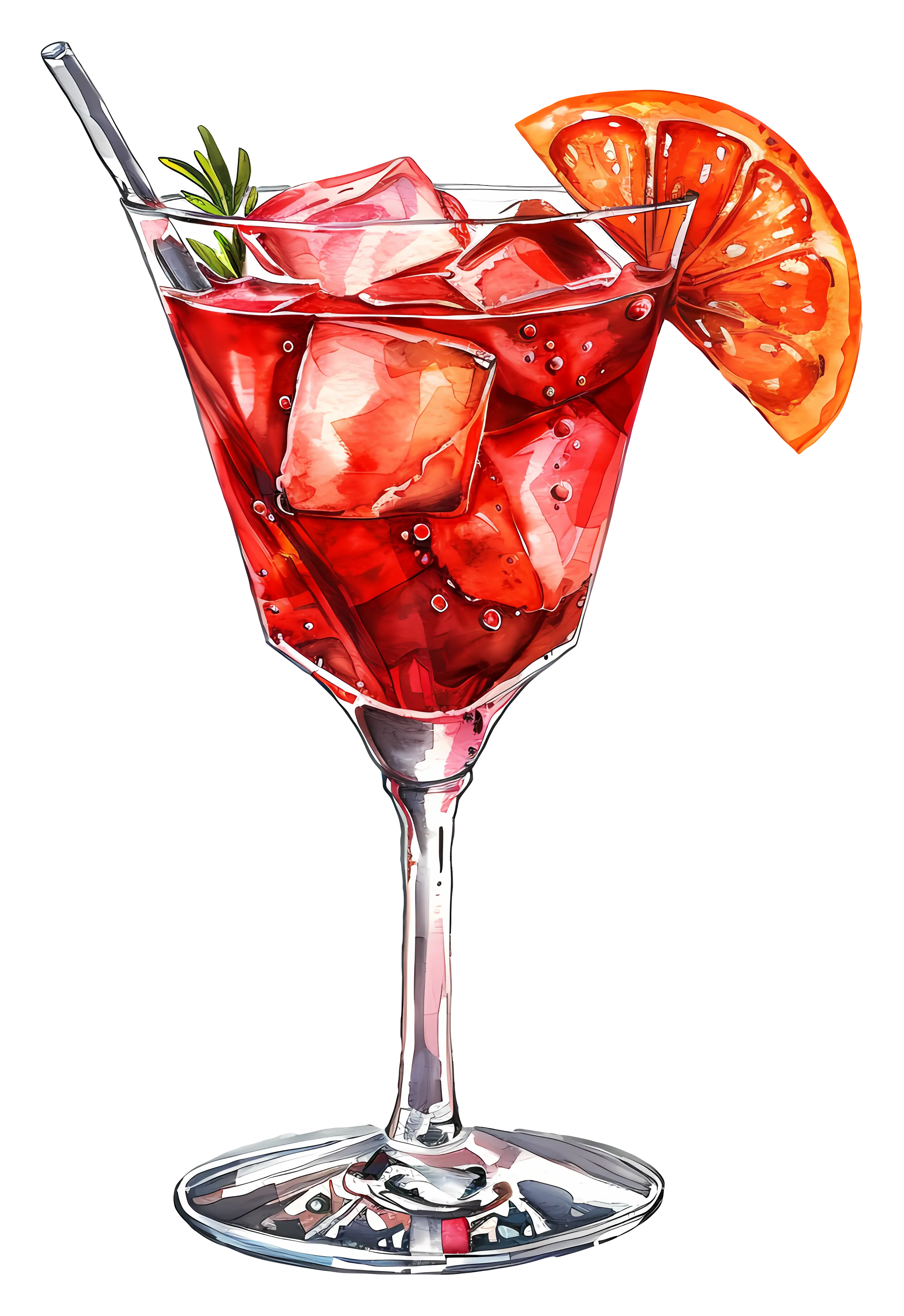 Red Cocktail in Watercolor Art