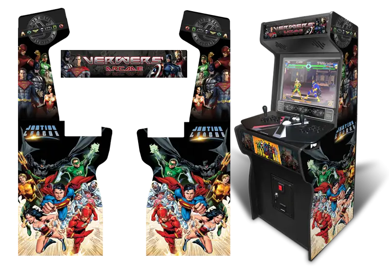 Superhero Themed Arcade Machine with Colorful Graphics