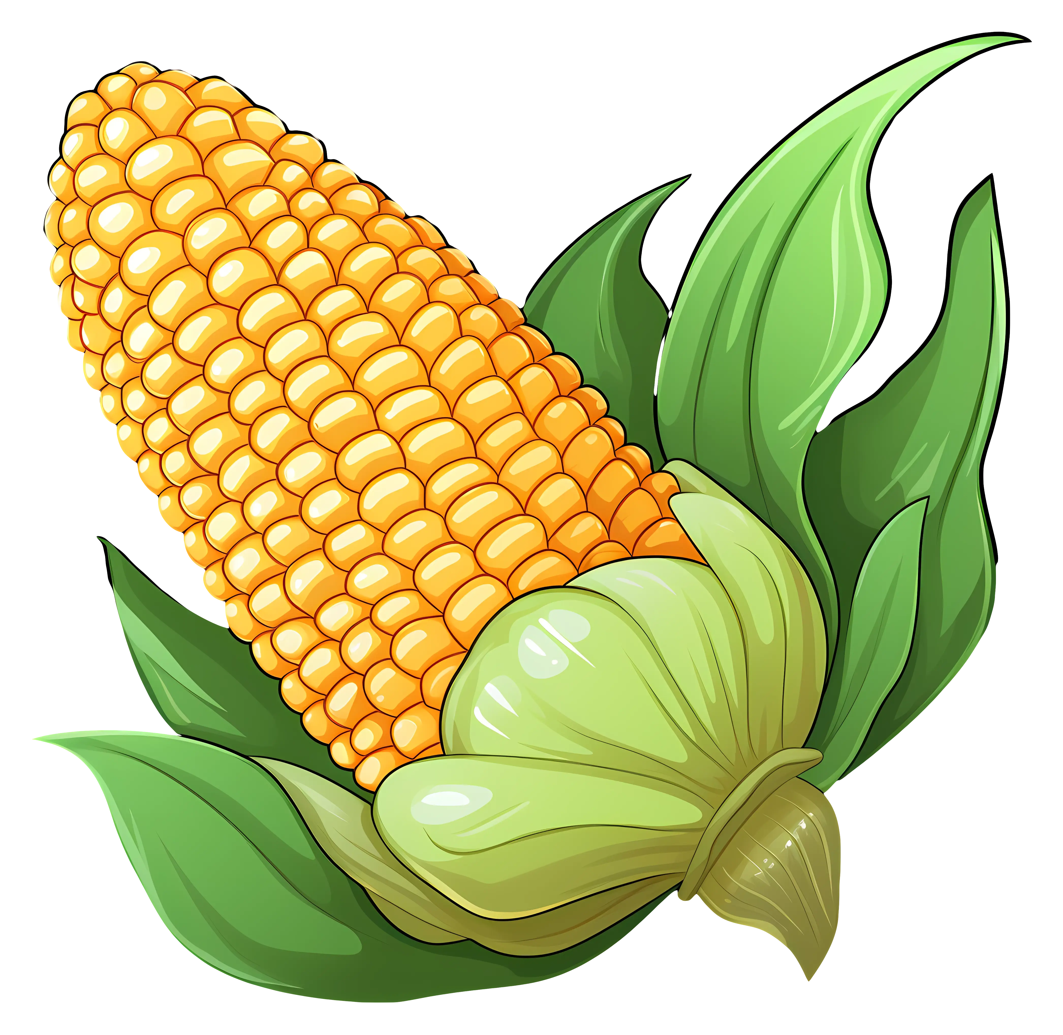 Vibrant Corn Cob with Leaves
