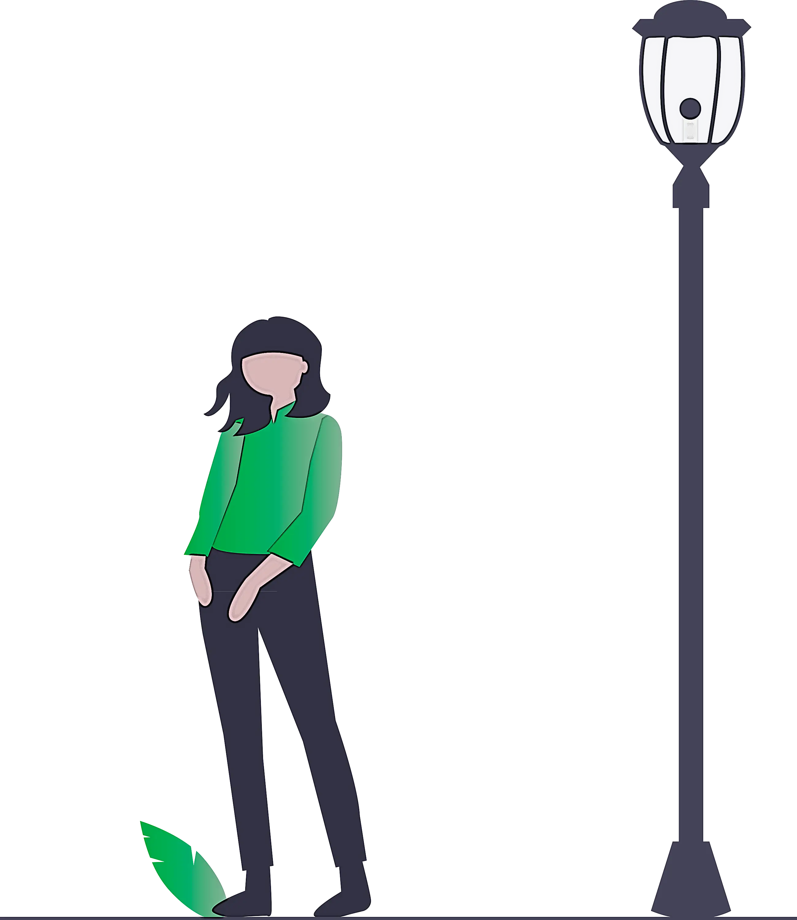 Minimalist Illustration of Woman Near Lamppost