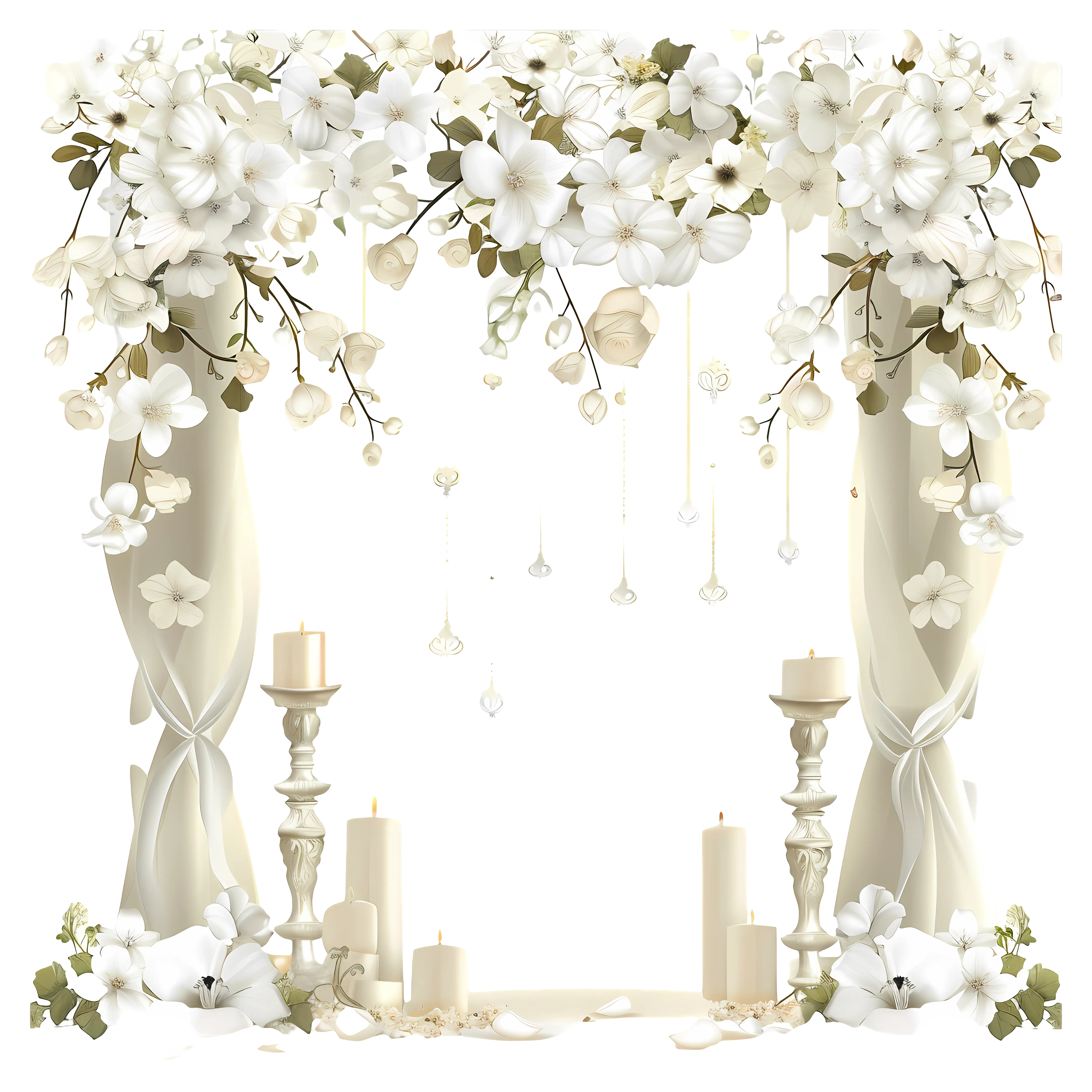 Elegant White Floral Wedding Arch with Candles