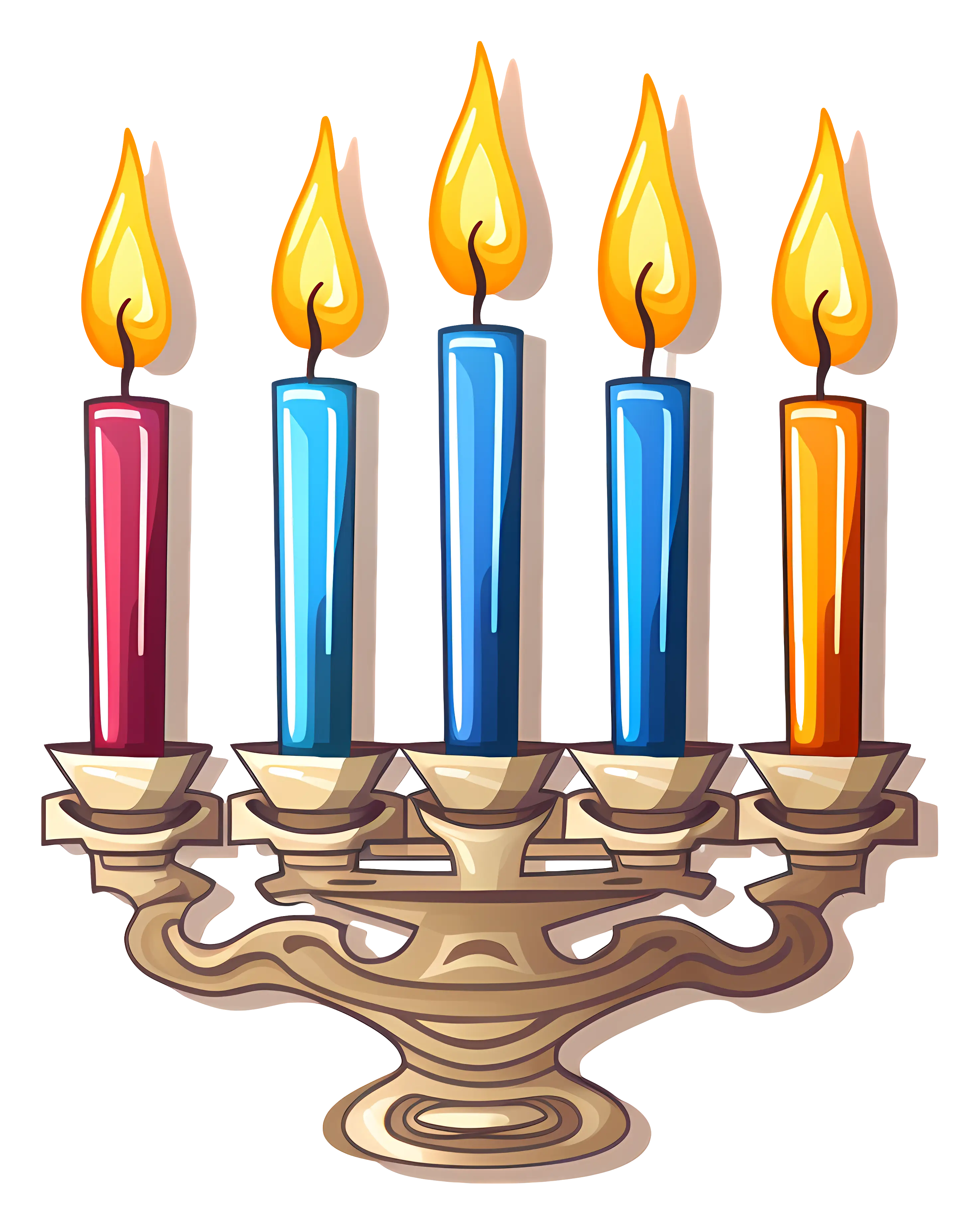Menorah with Lit Candles for Hanukkah