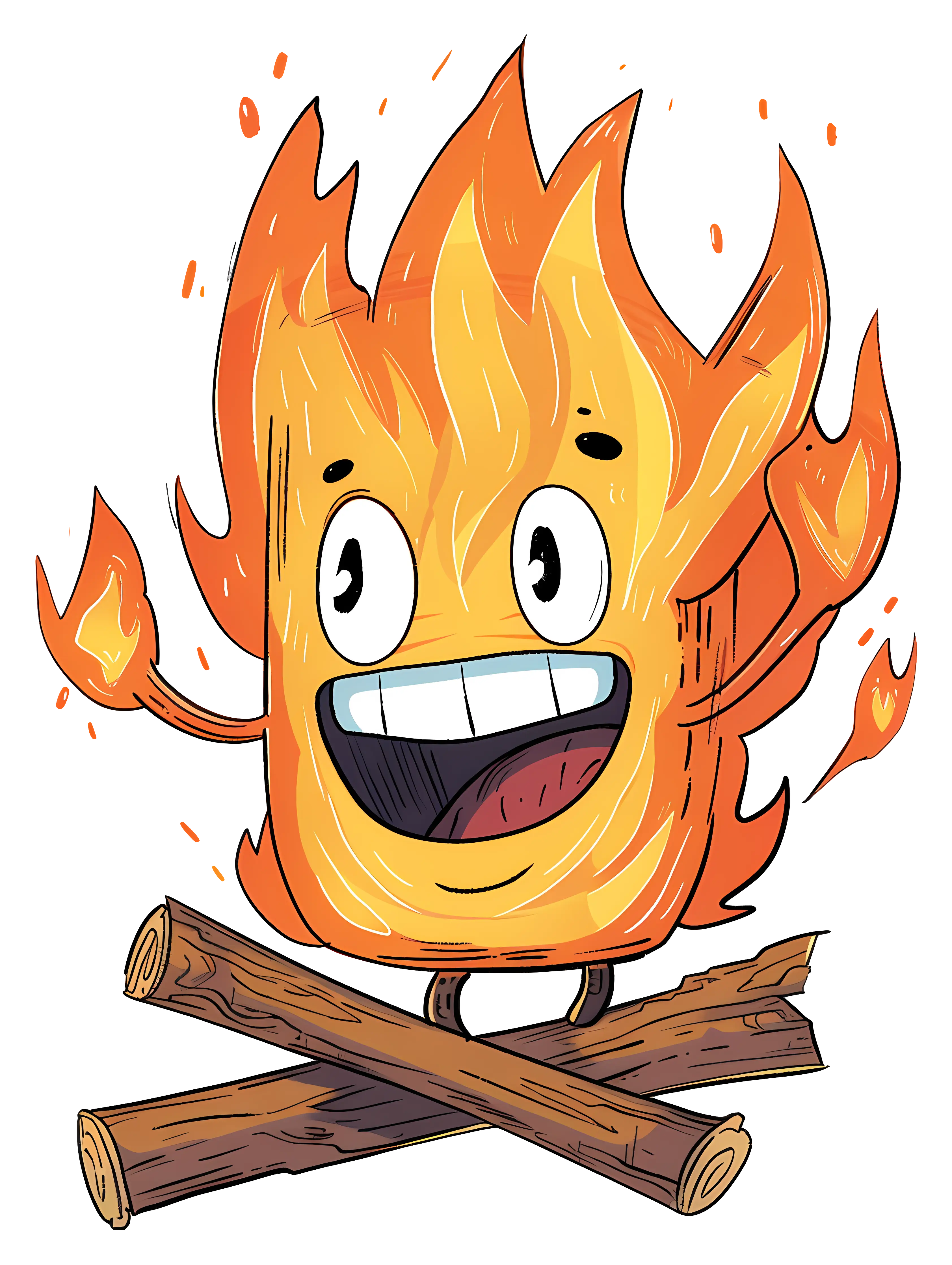 Cartoon Log Fire with Face Illustration