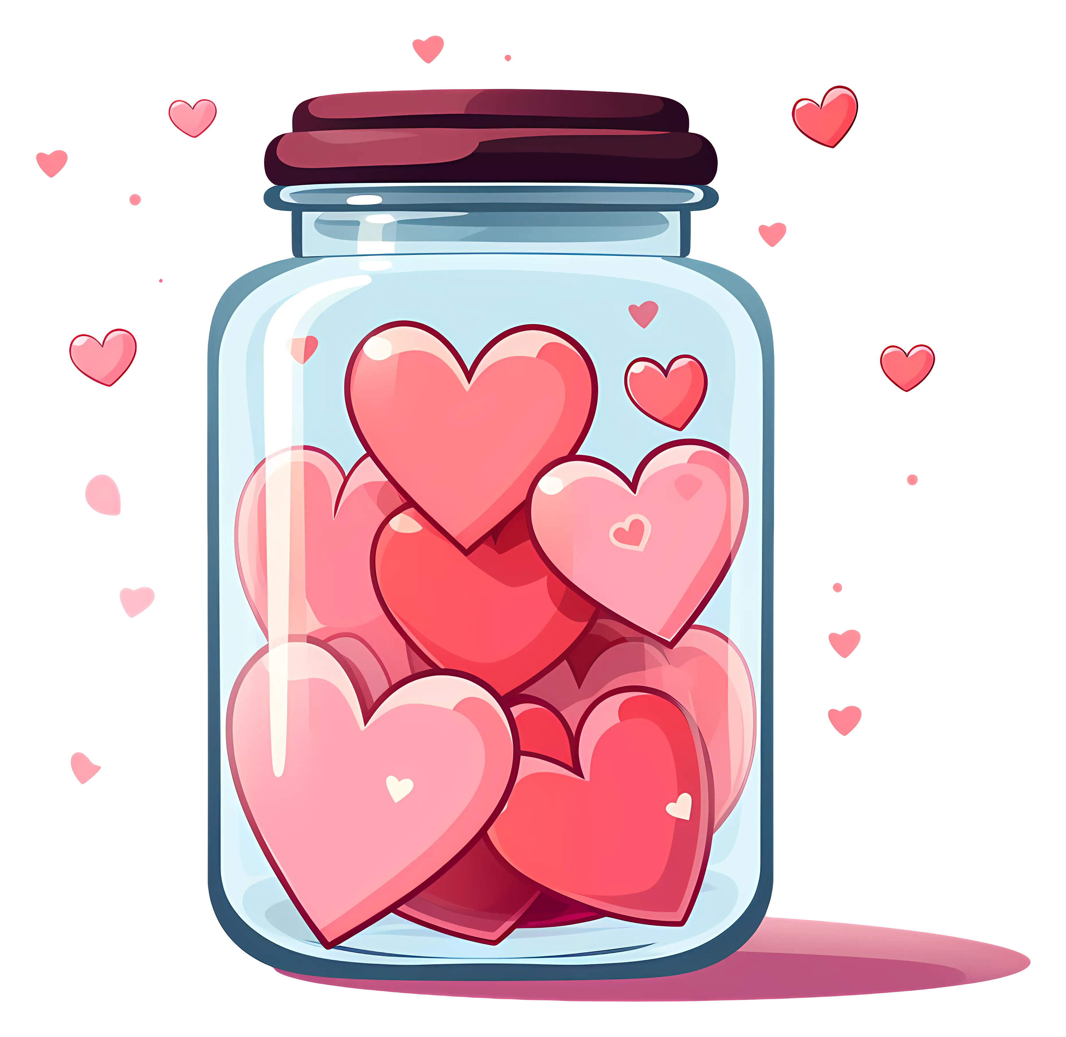 Glass Jar Filled with Floating Pink Hearts
