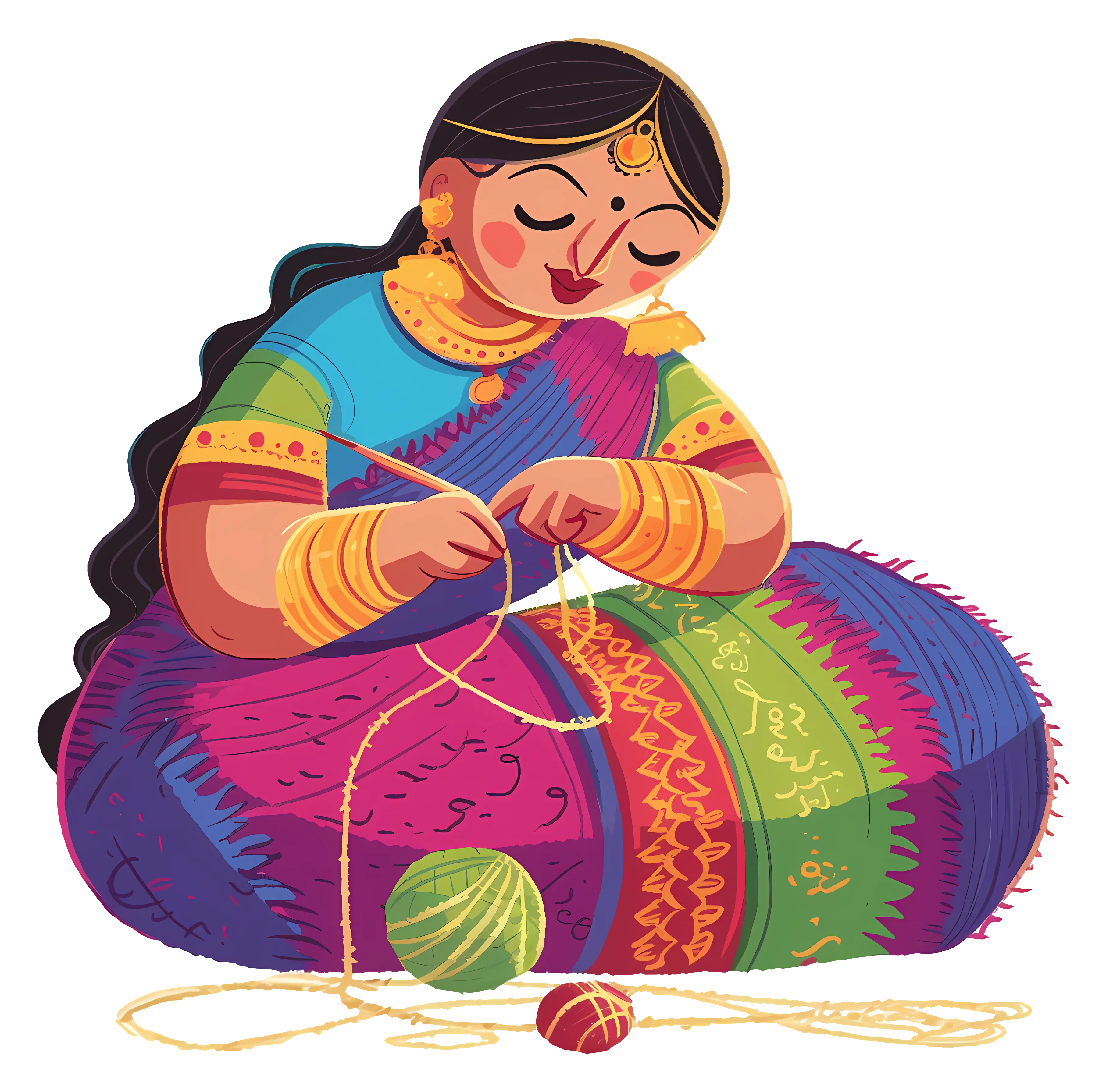Woman Knitting with Colorful Yarn