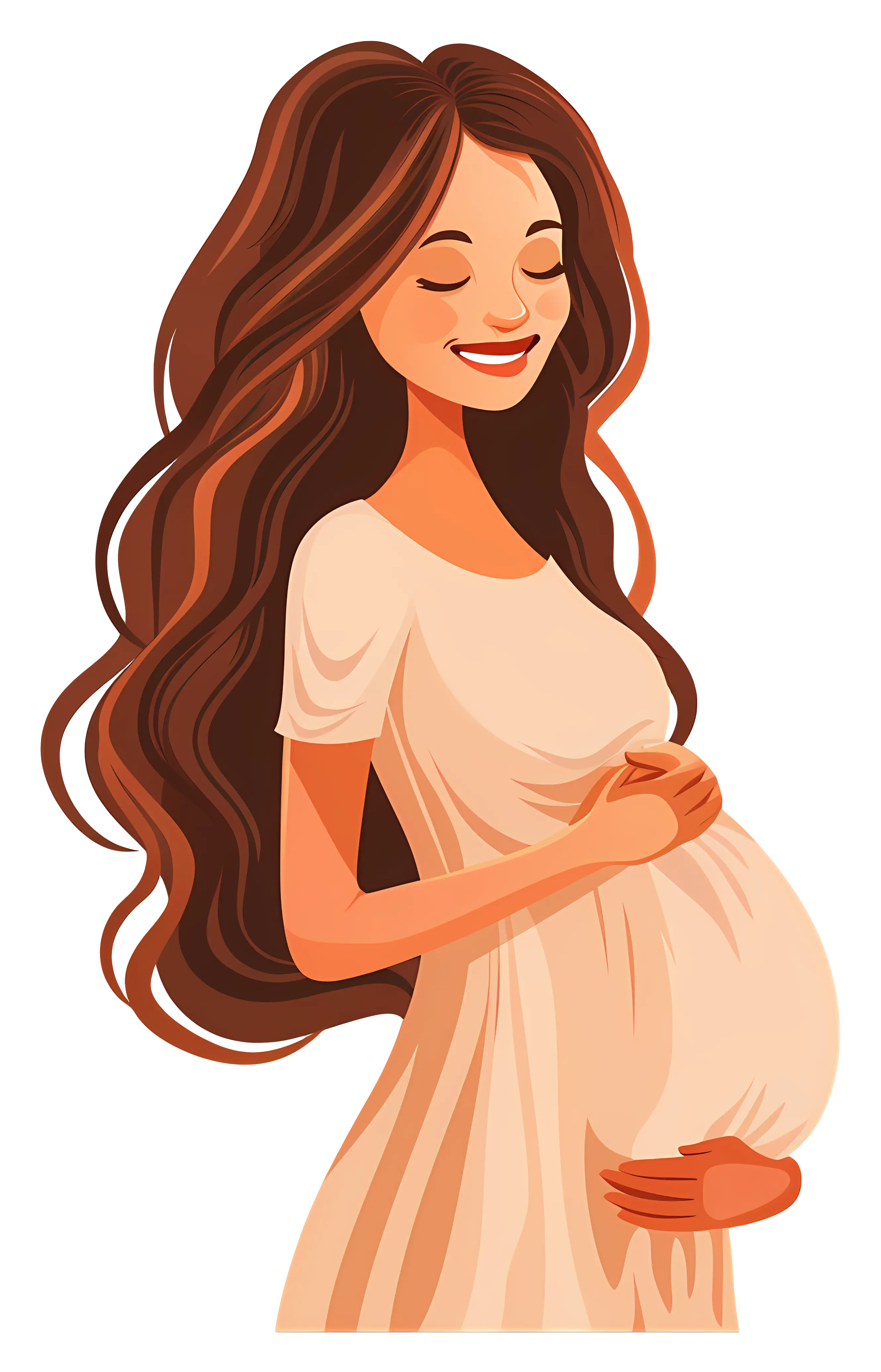 Happy Pregnant Woman with Long Hair