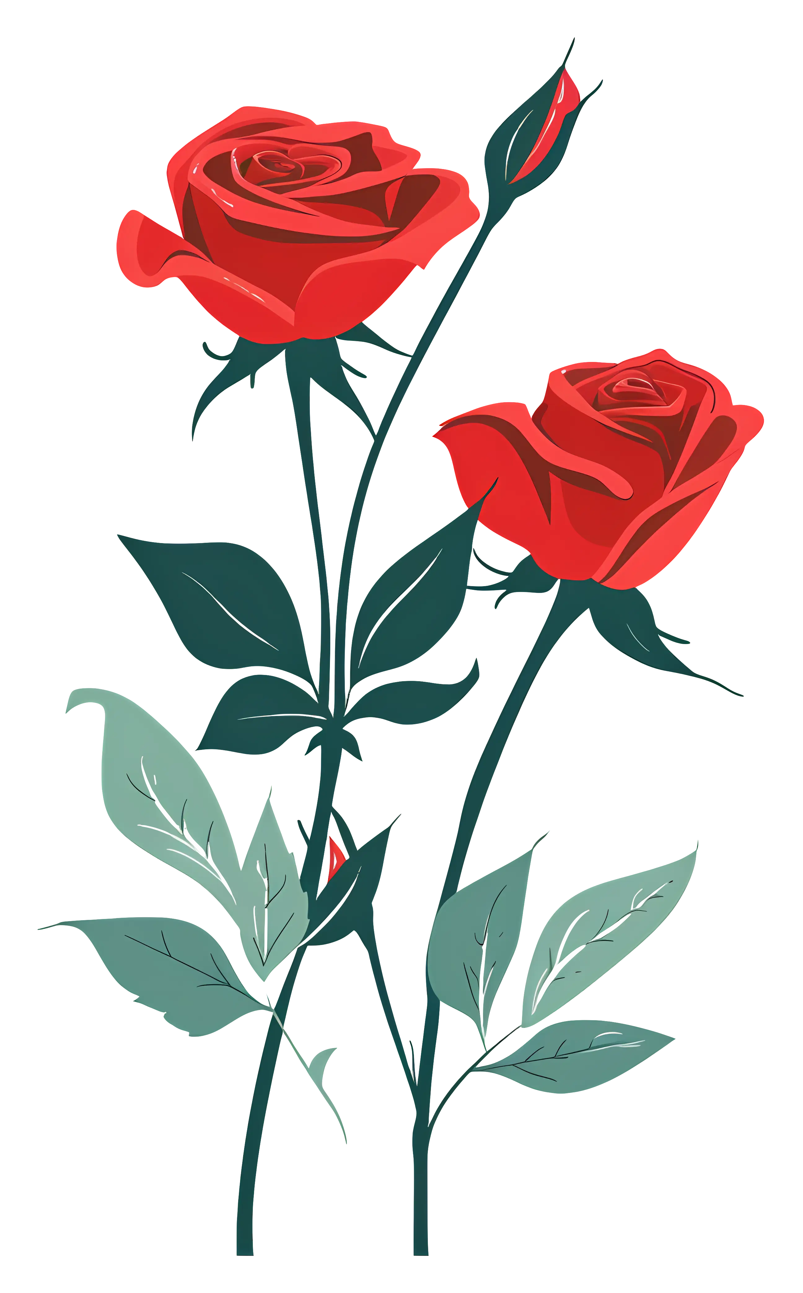 Red Roses Illustration with Green Leaves