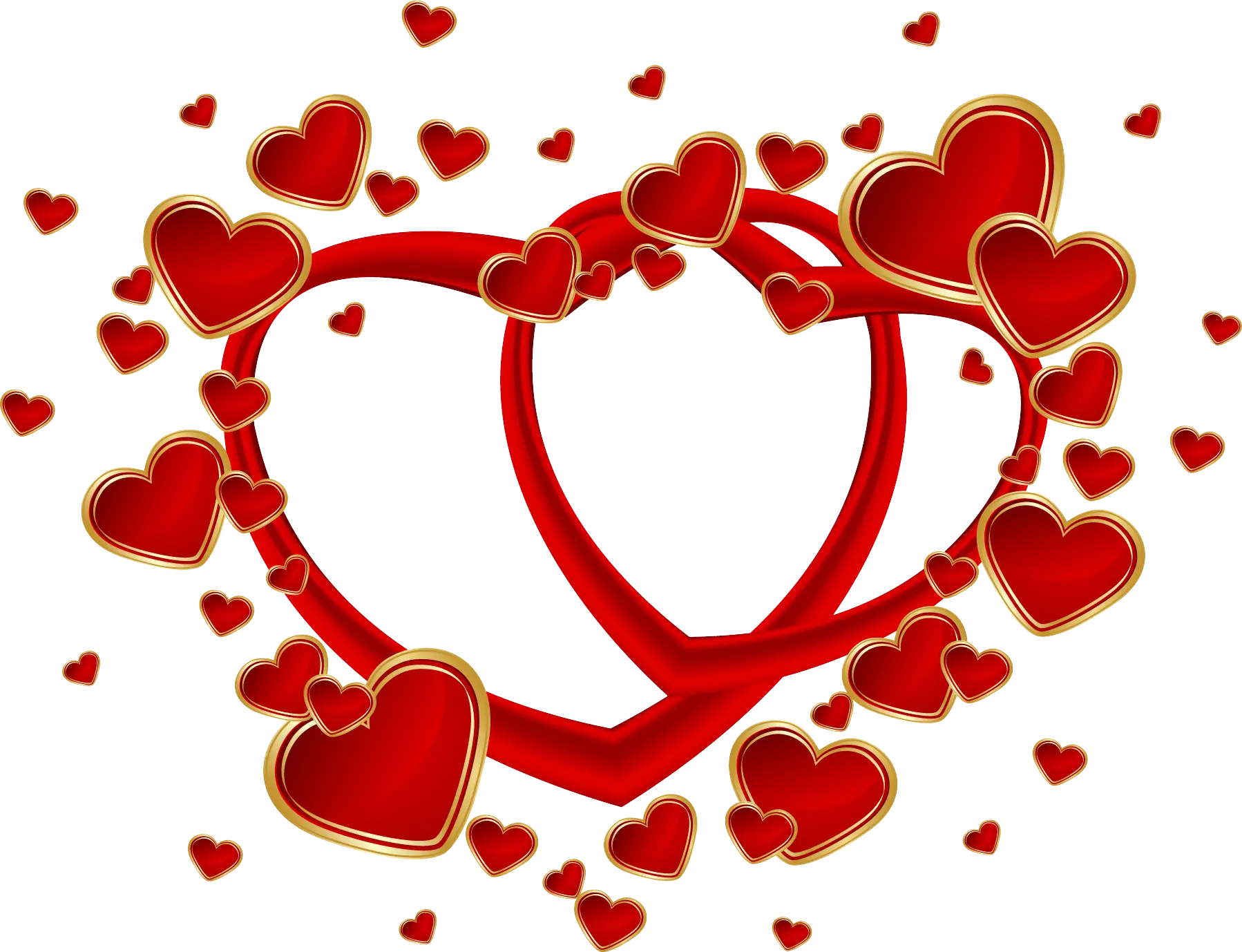 Intertwined Red Hearts with Gold Outlines