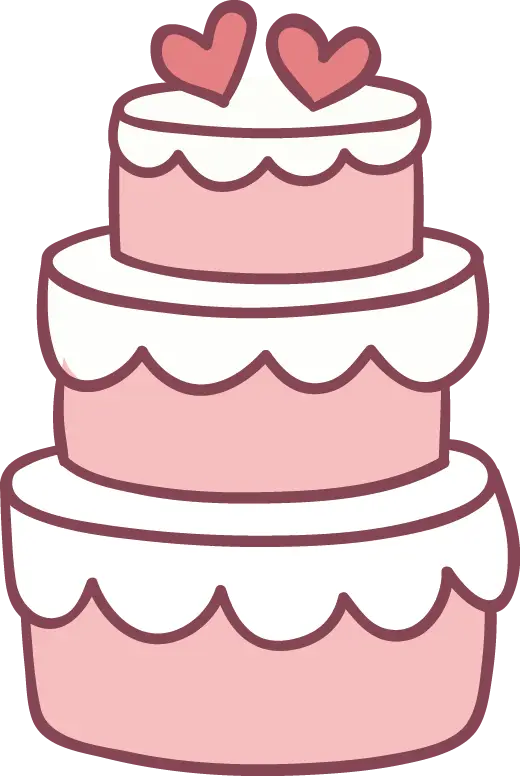 Pink Wedding Cake Illustration with Hearts