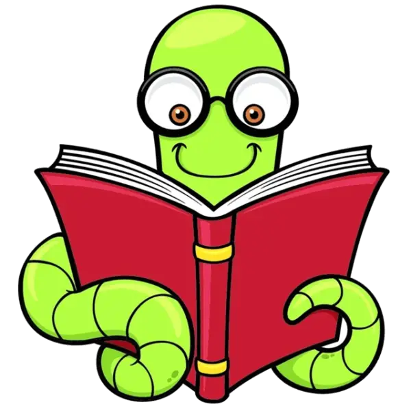 Green Bookworm Reading a Red Book