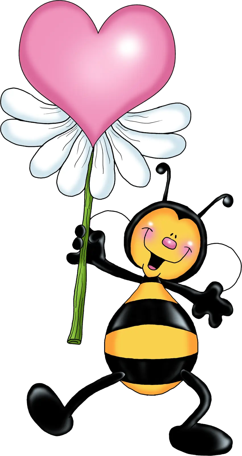 Happy Bee Holding Heart Flower