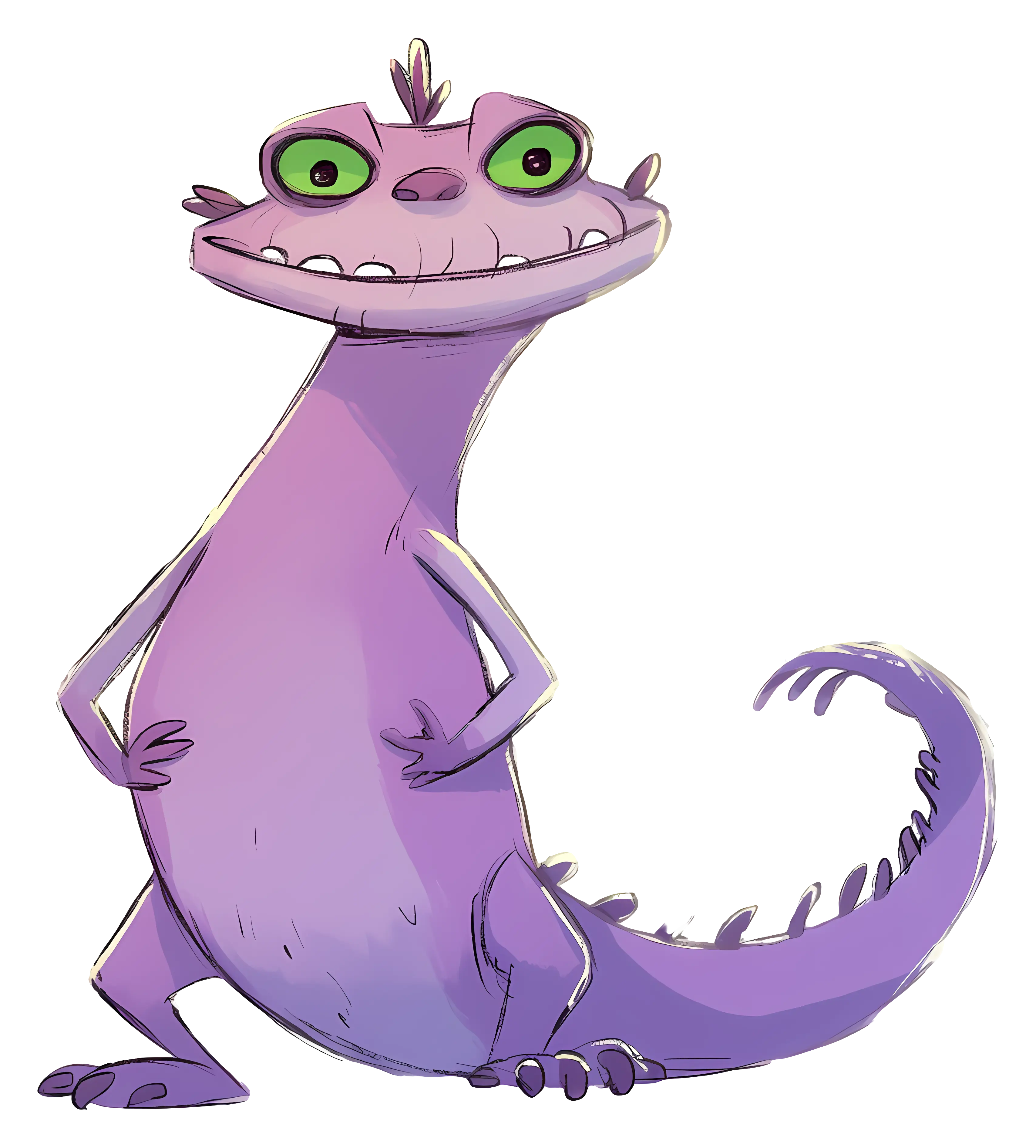 Purple Cartoon Lizard with Green Eyes