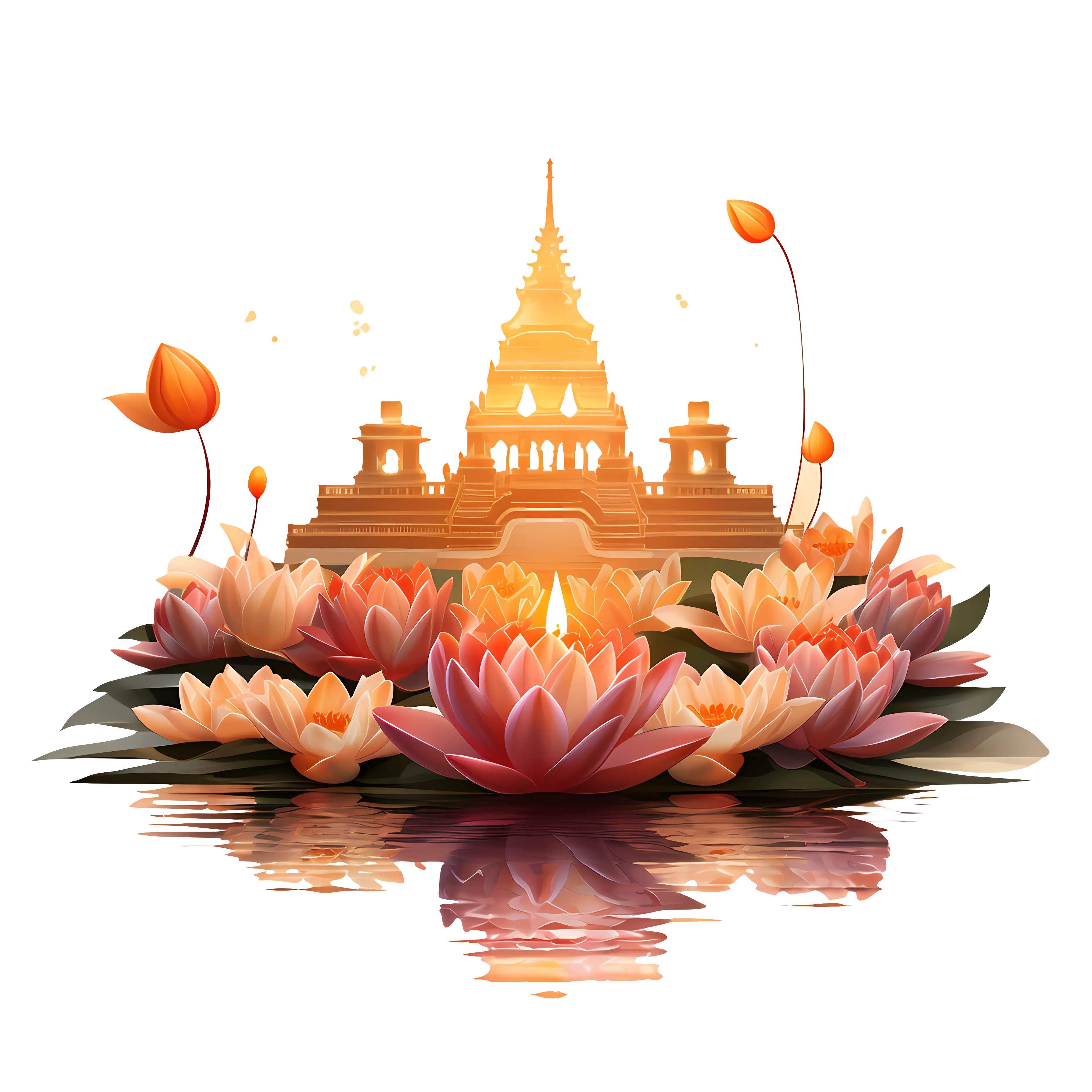 Traditional Temple and Lotus Reflection Decoration