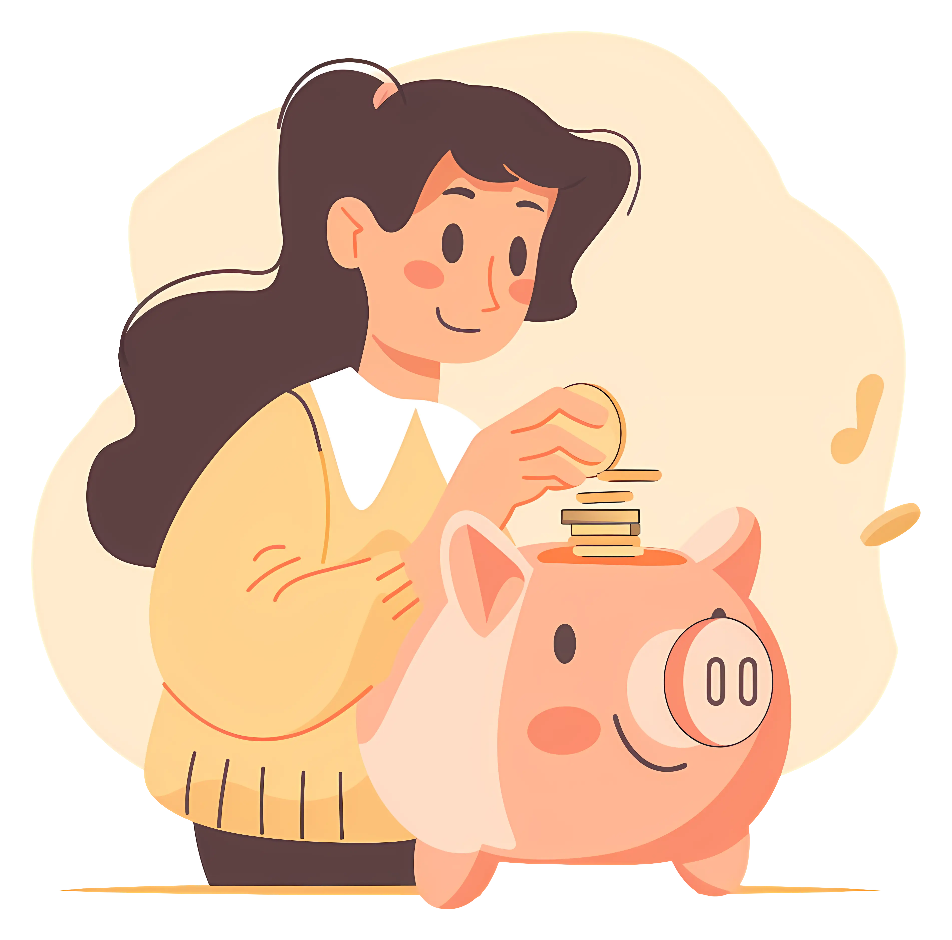 Girl Saving Money in Piggy Bank