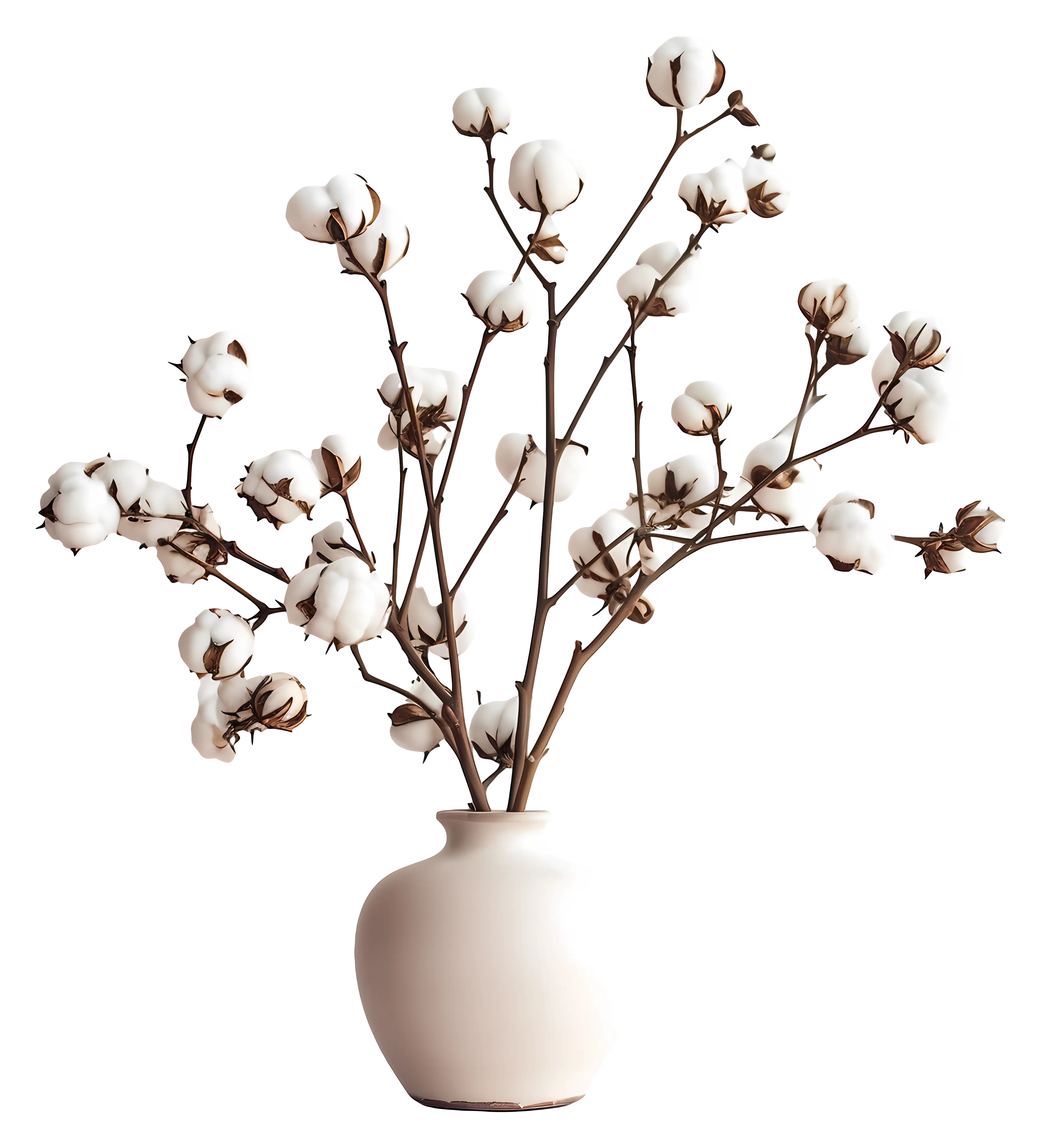 Cotton Plant in a White Vase