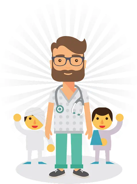 Doctor with Children Cartoon Illustration