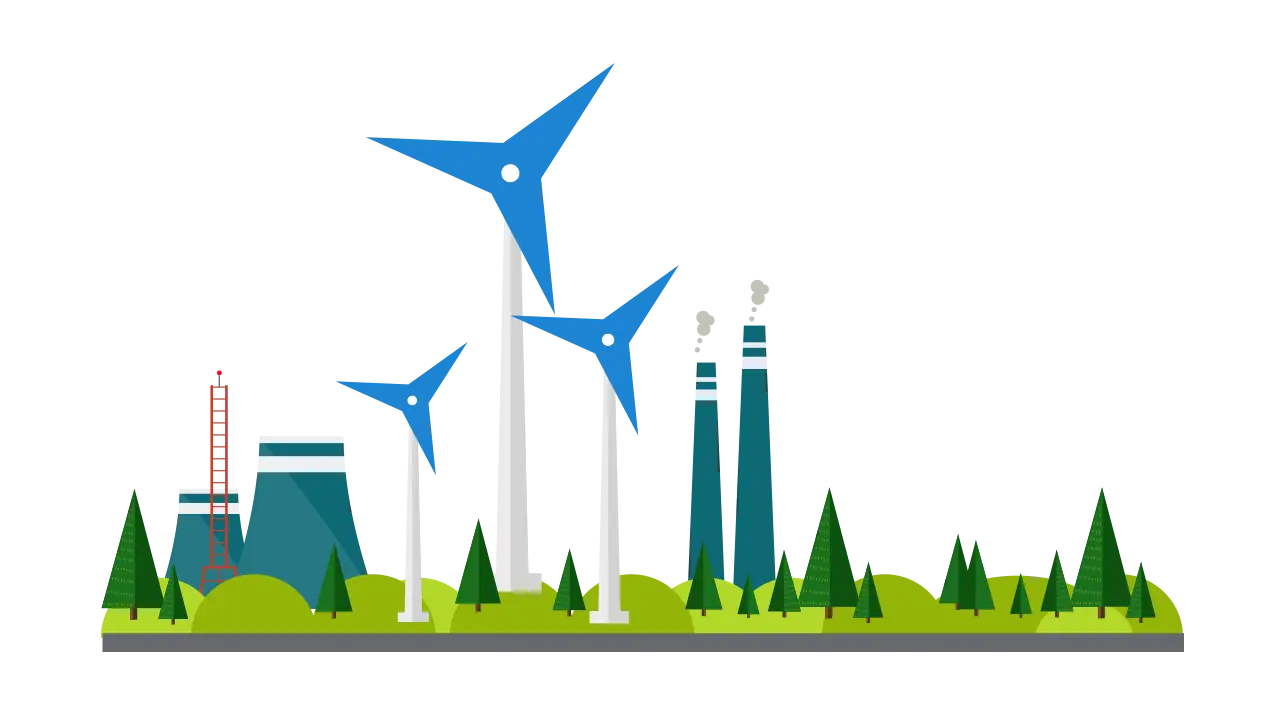 Wind Turbines and Factory