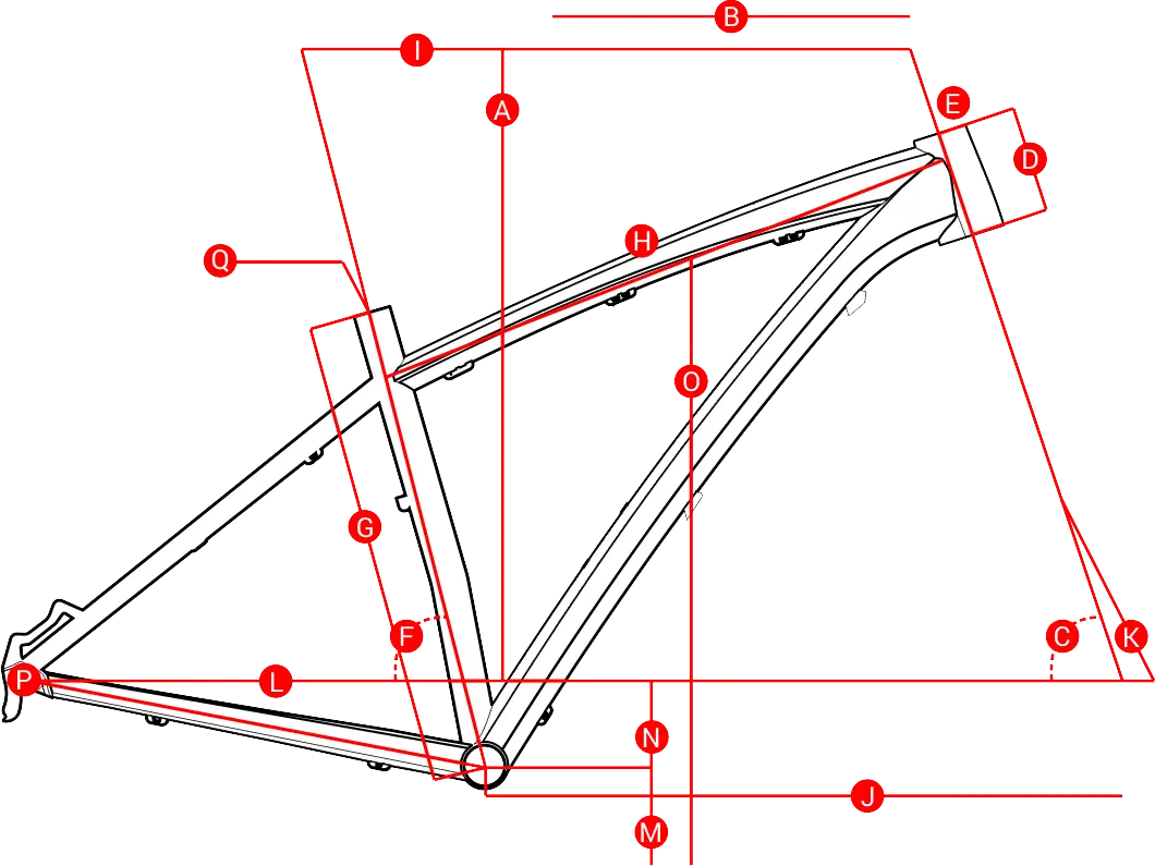 Bicycle Frame Diagram with Detailed Measurements