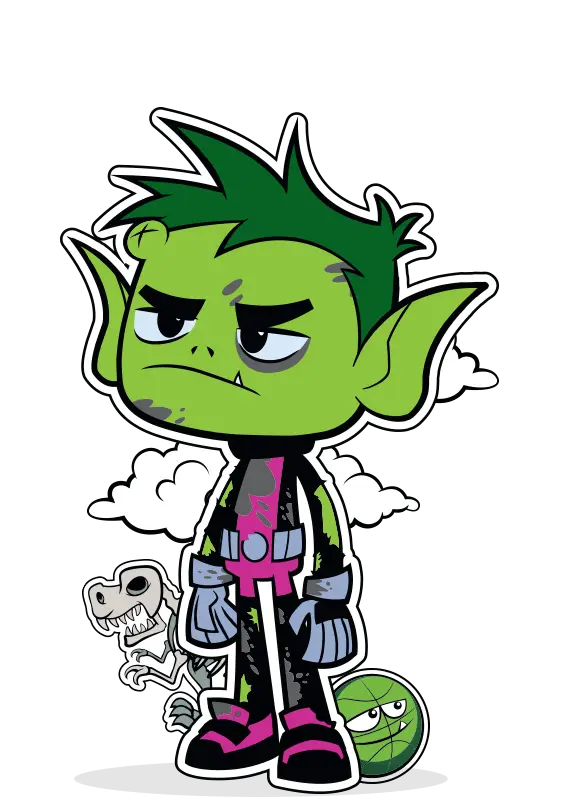 Green Cartoon Character with Dinosaur