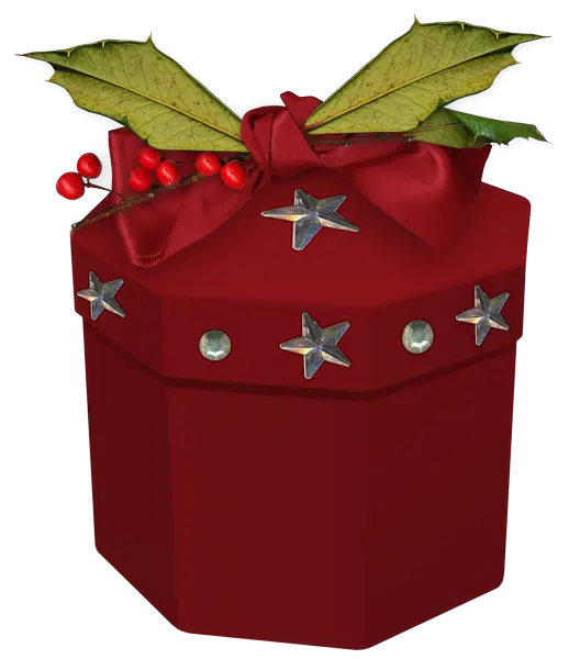 Red Christmas Gift Box with Decorations