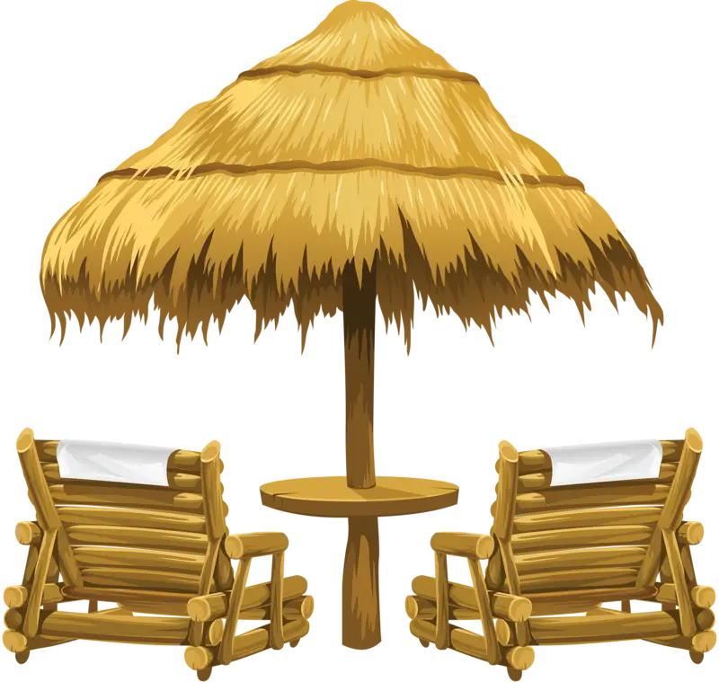 Straw Hut with Wooden Chairs and Table for Relaxation