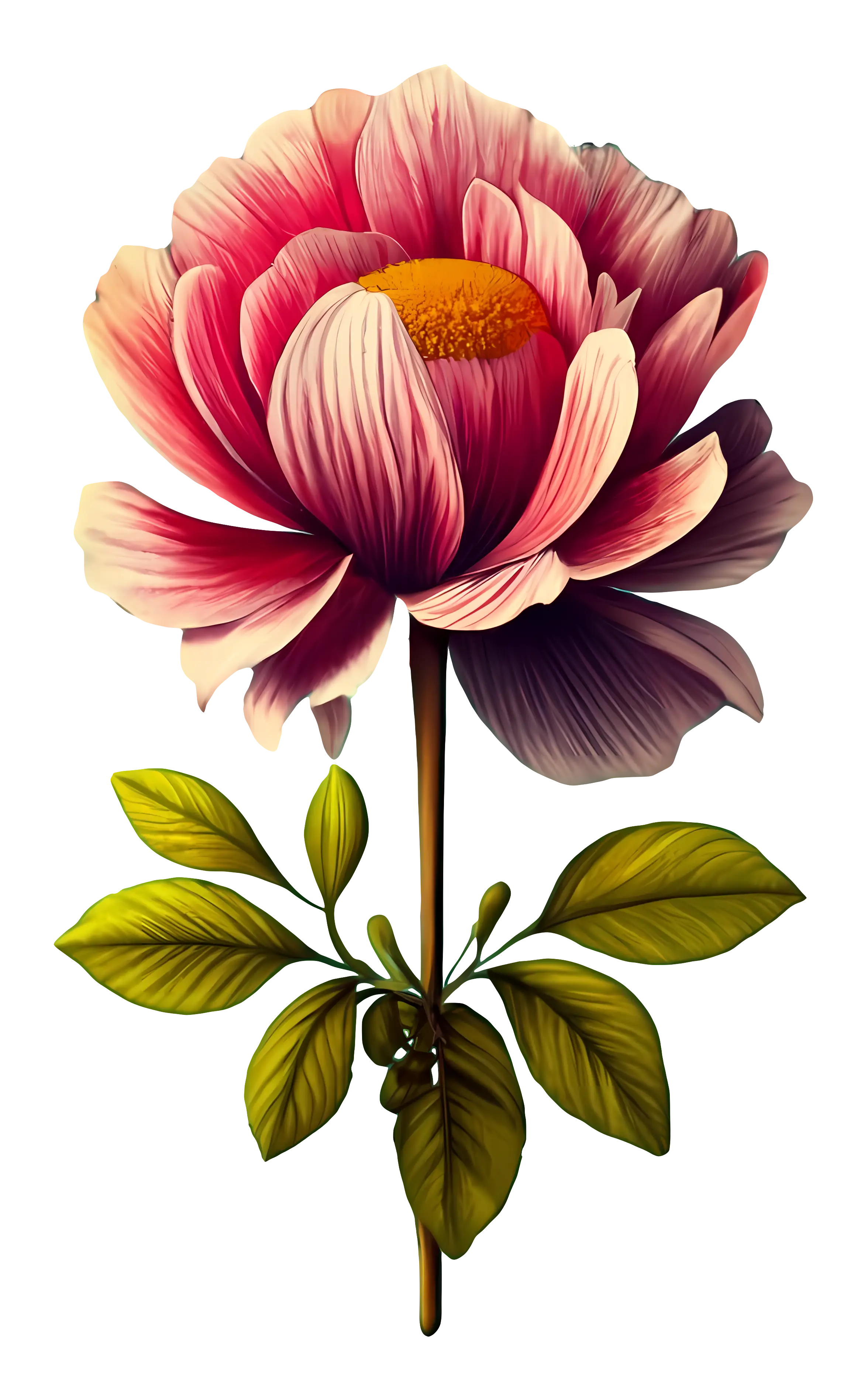 Elegant Pink Peony Flower Botanical Illustration