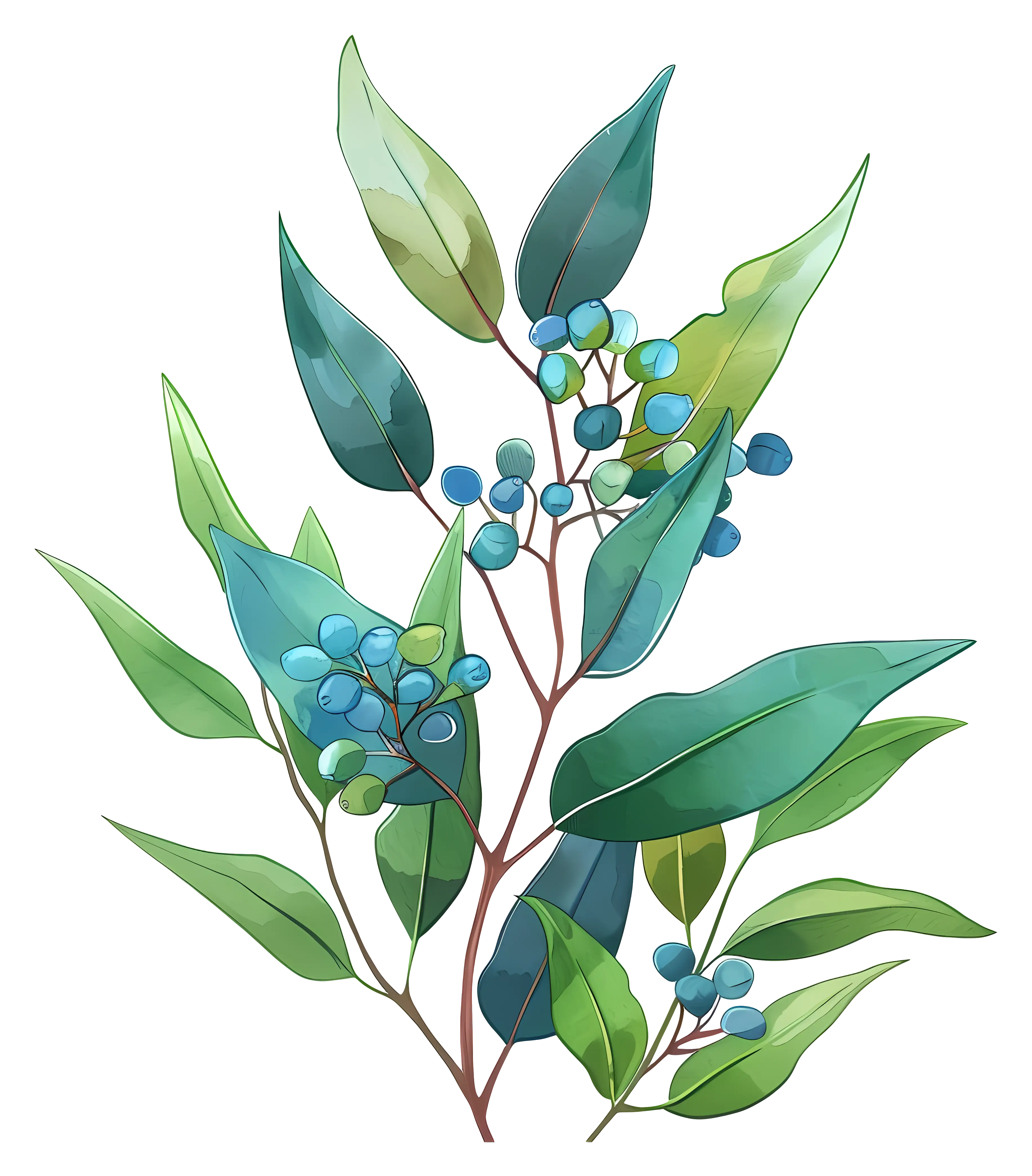 Illustration of Plant with Leaves and Berries