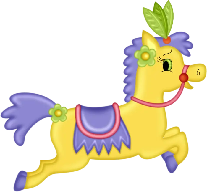 Yellow Toy Pony Cartoon Illustration with Decorative Features