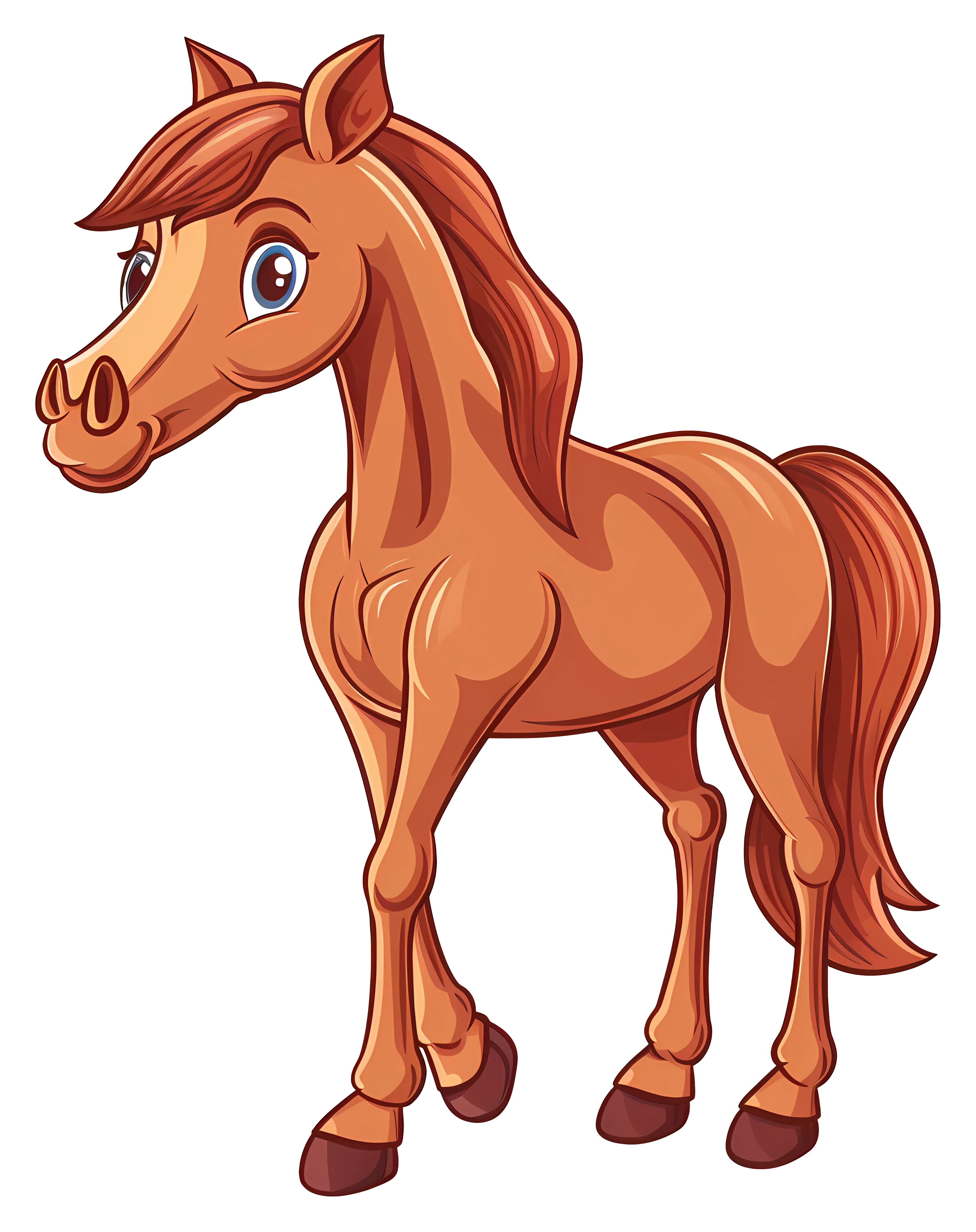 Cute Cartoon Brown Horse Illustration