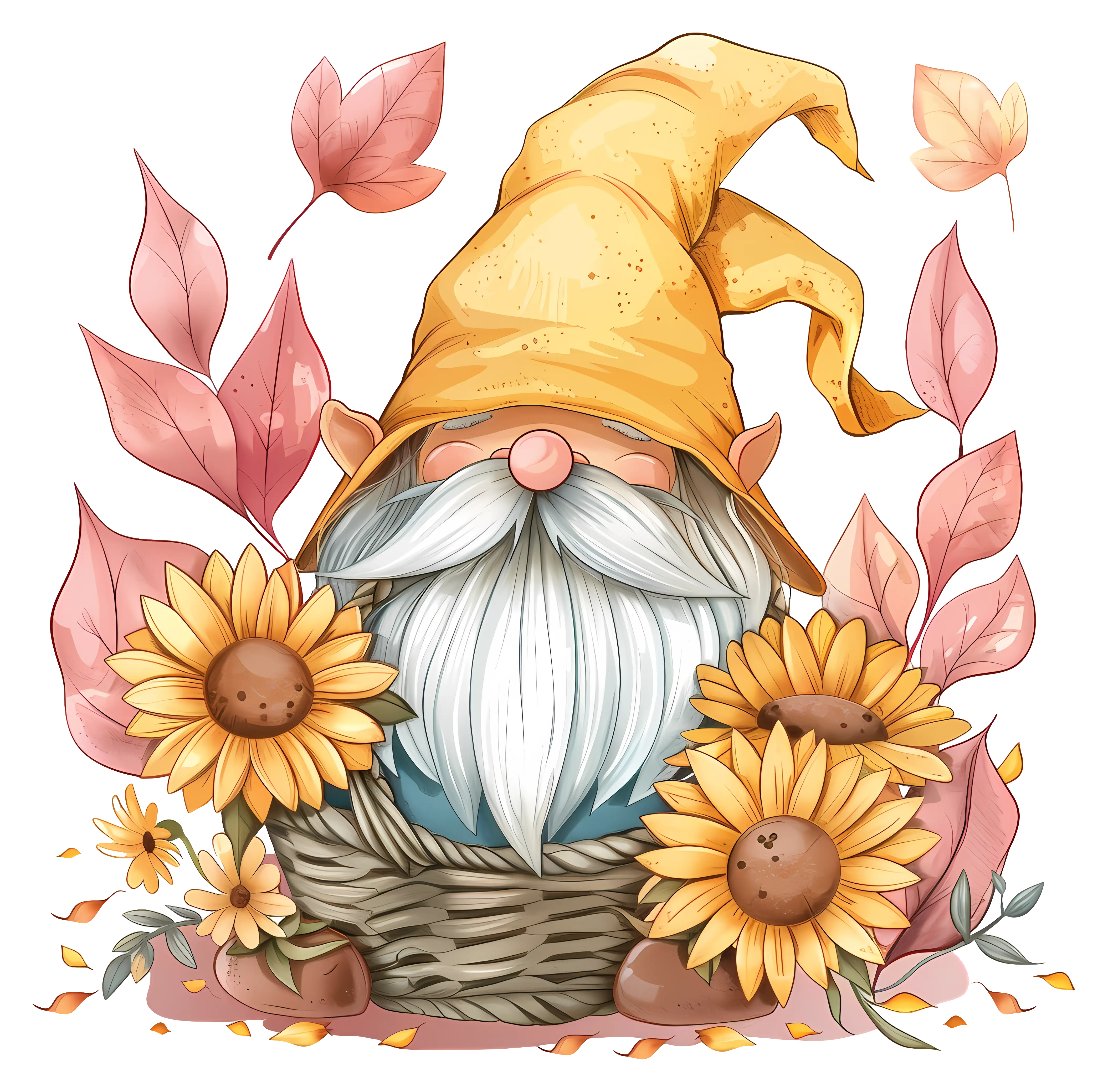 Gnome in Autumn with Sunflowers
