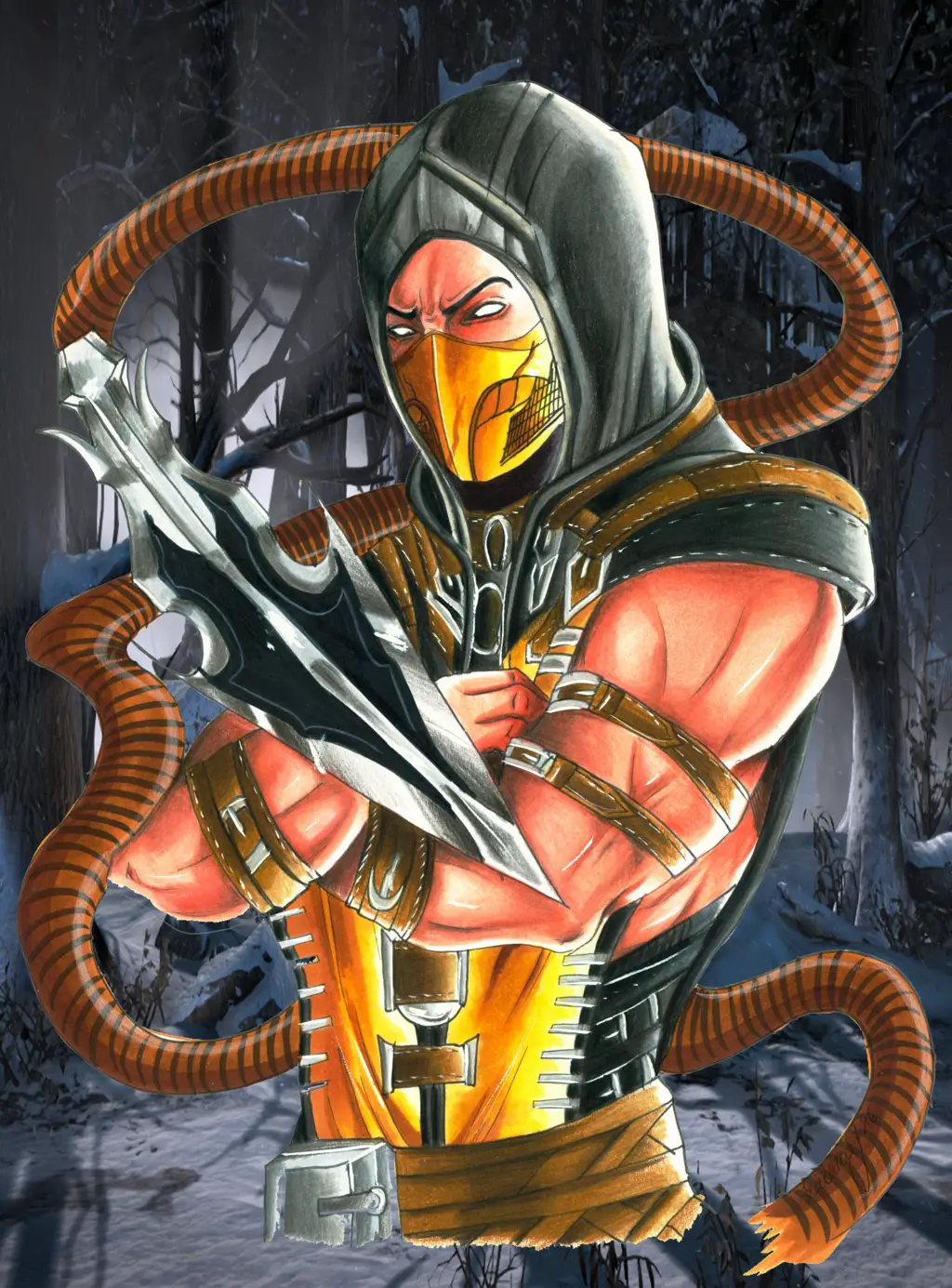 Yellow Masked Warrior with Weapon