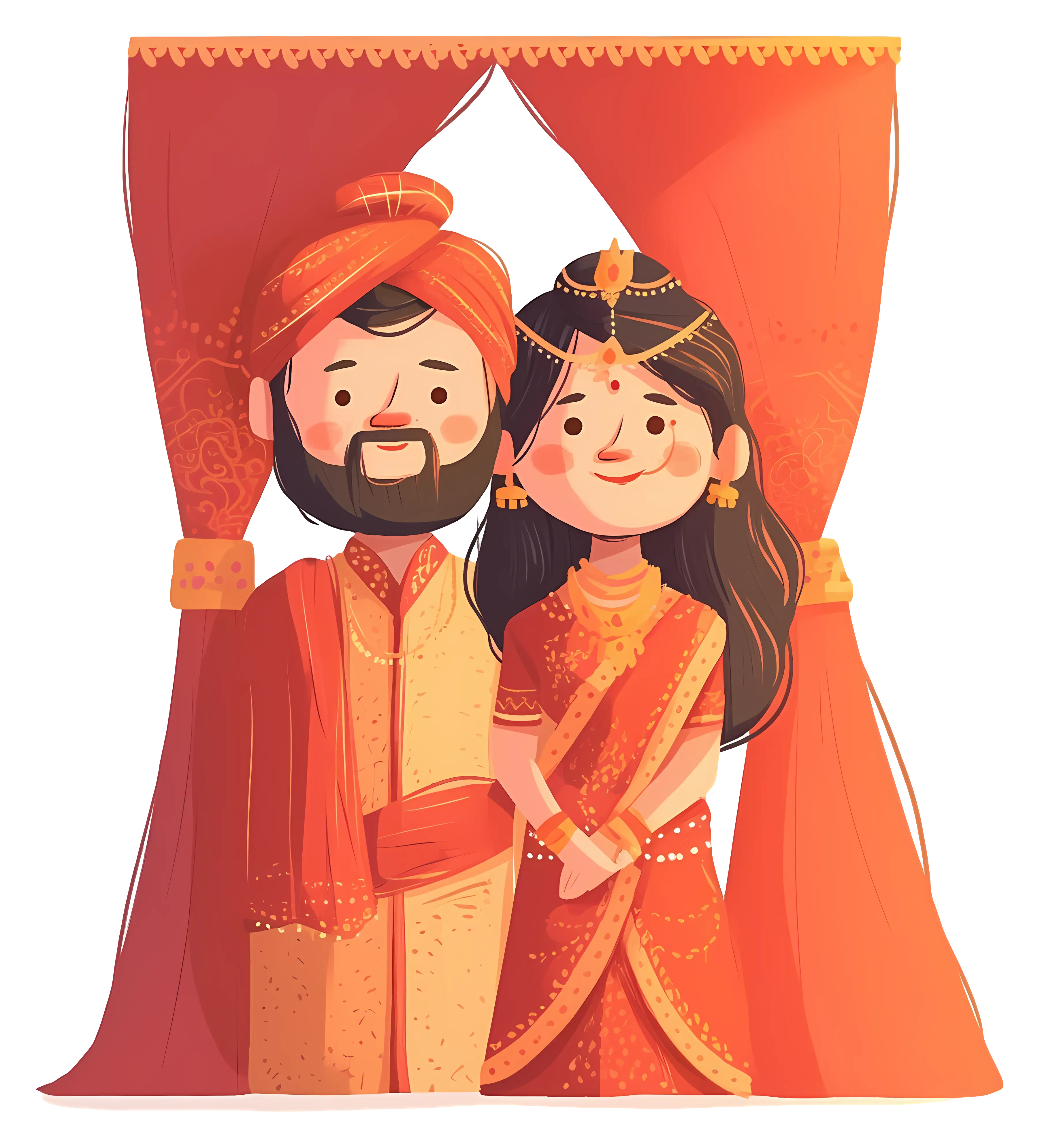 Wedding Couple in Traditional Attire Illustration