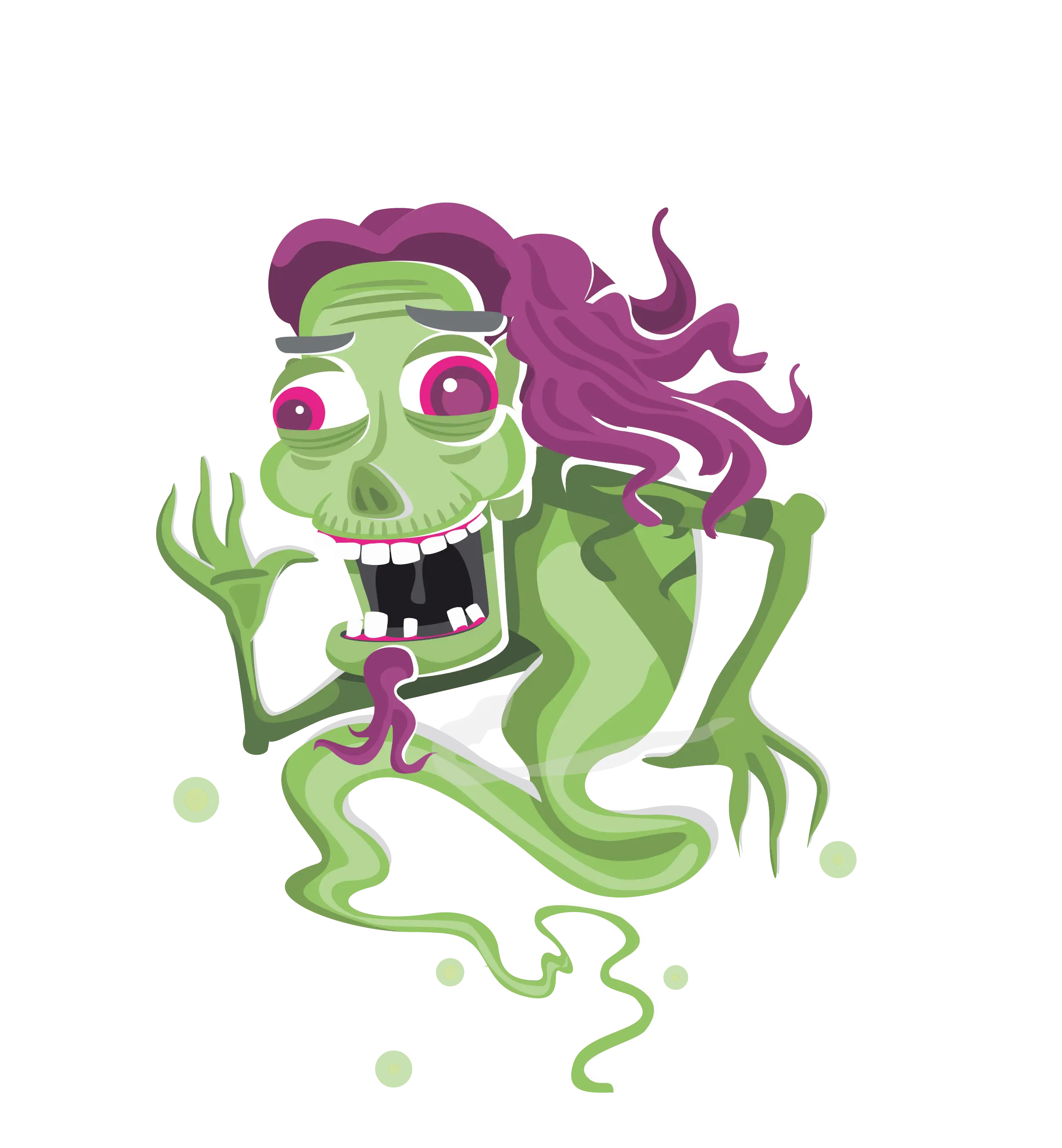 Creepy Green Ghost with Purple Hair