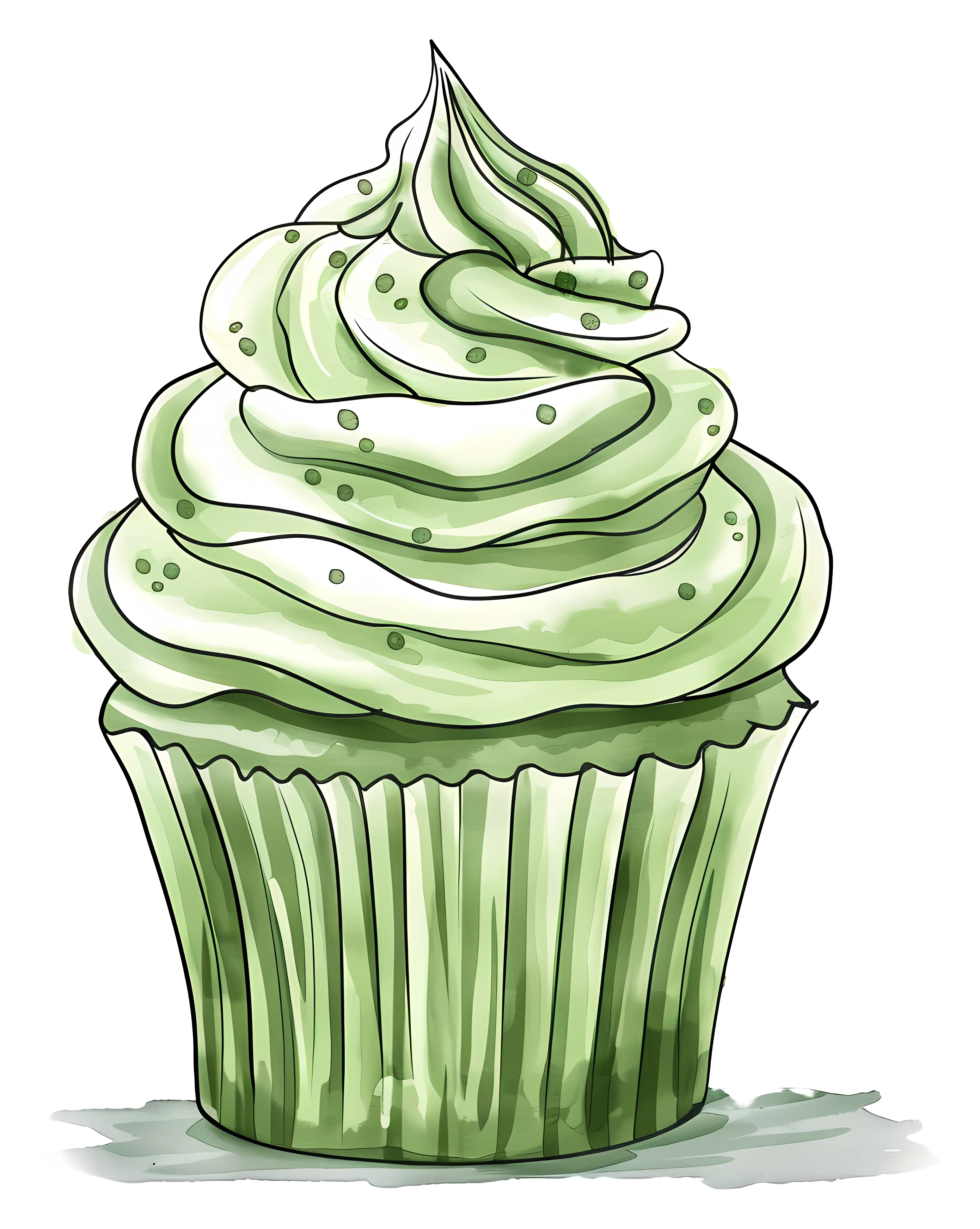 Green Cupcake with Frosting Illustration