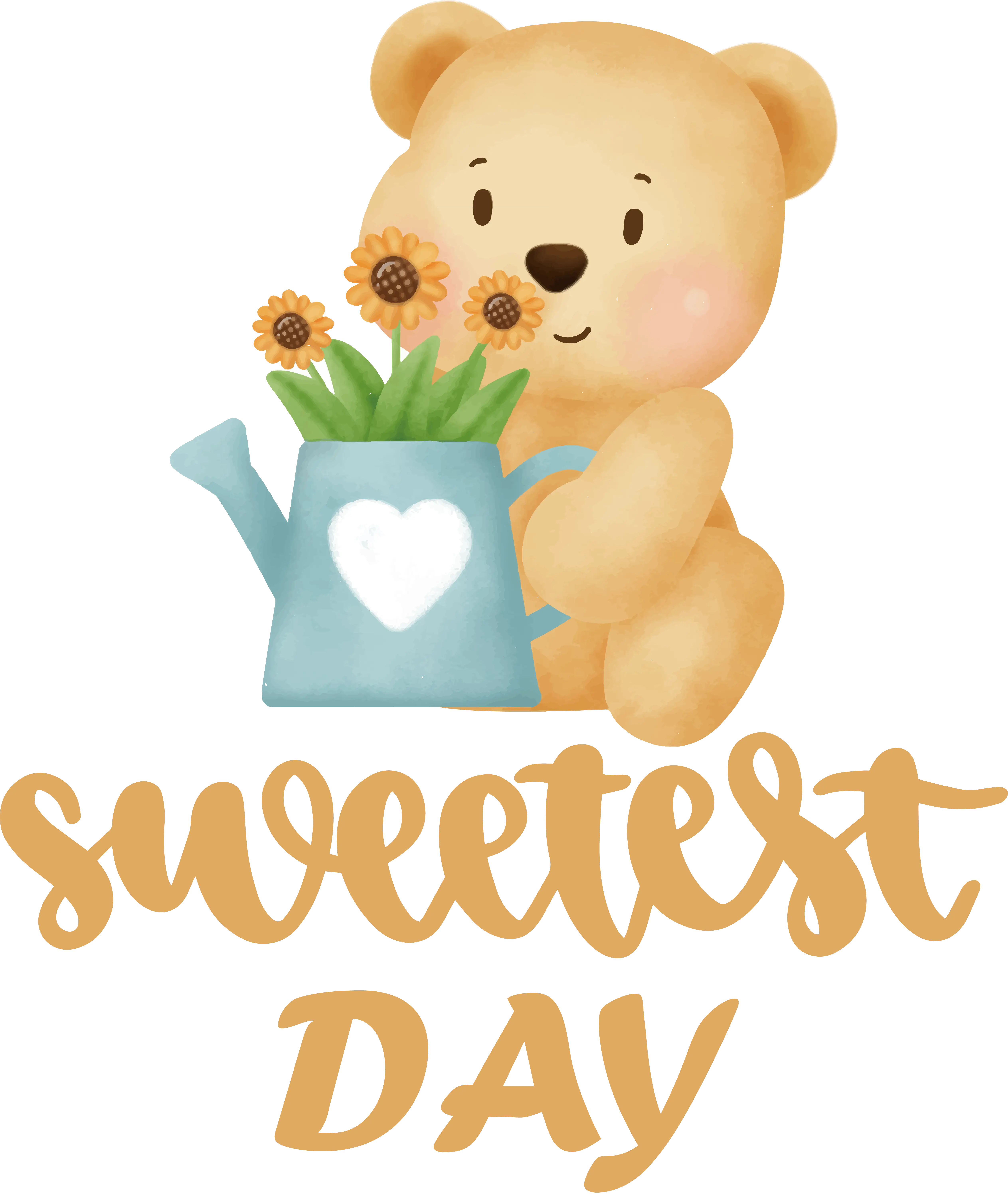 Sweetest Day Bear with Watering Can of Flowers