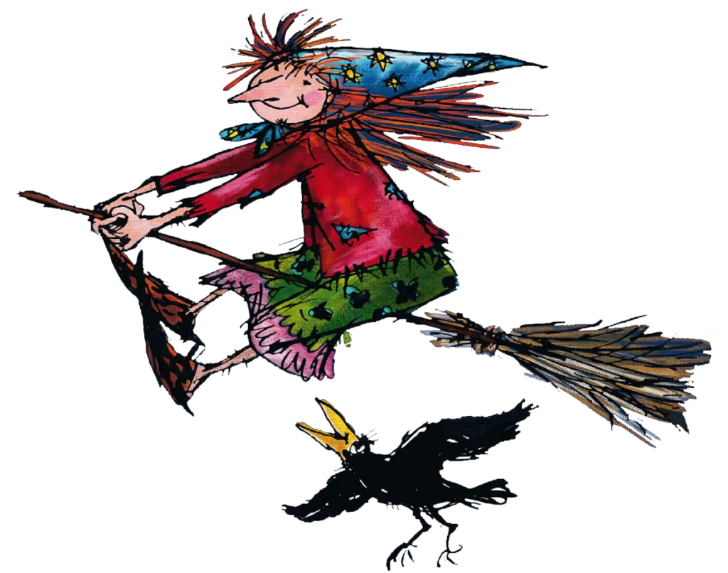 Witch on Broom with Crow