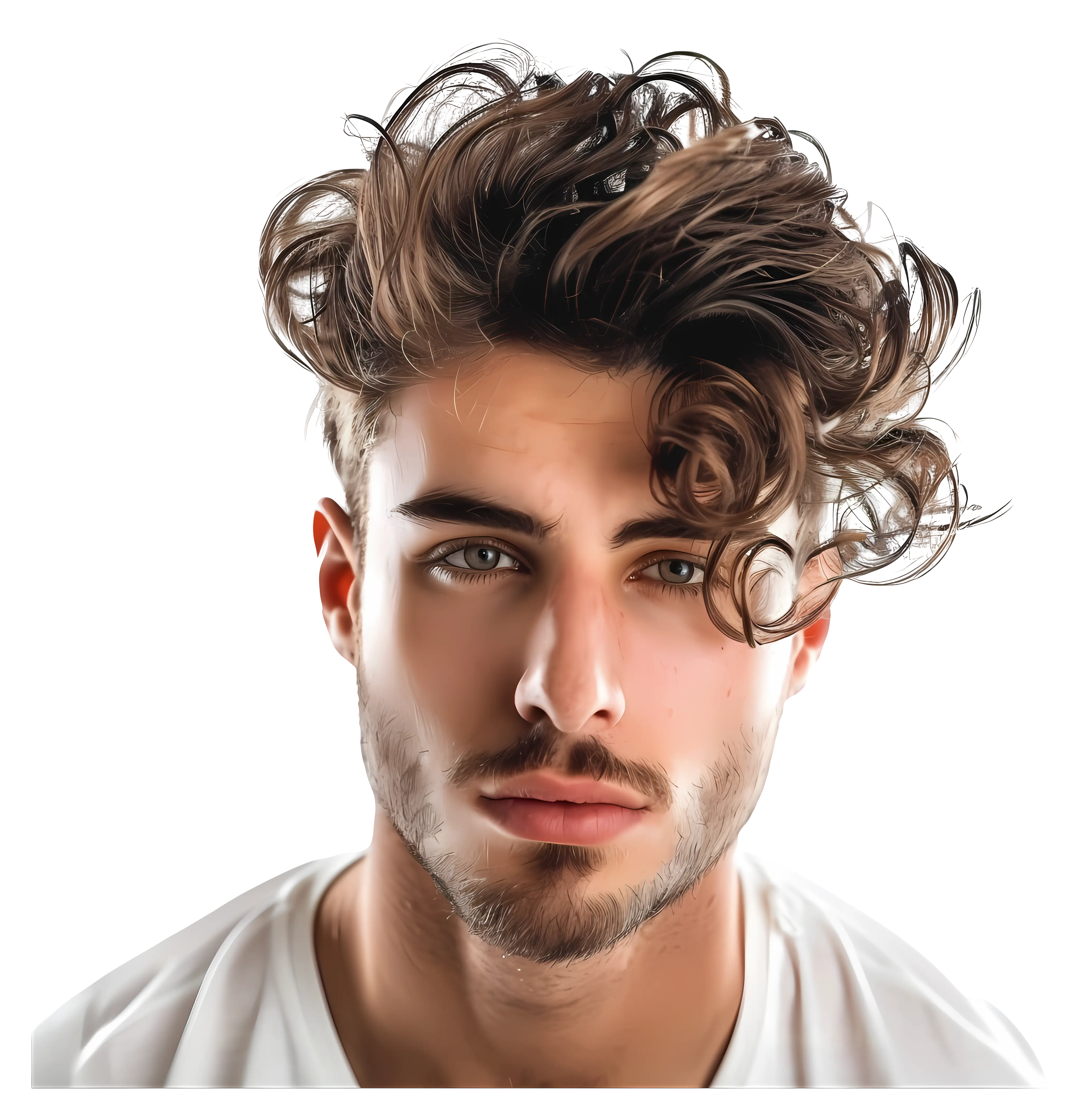 Stylish Young Man with Curly Hair and a Bearded Look
