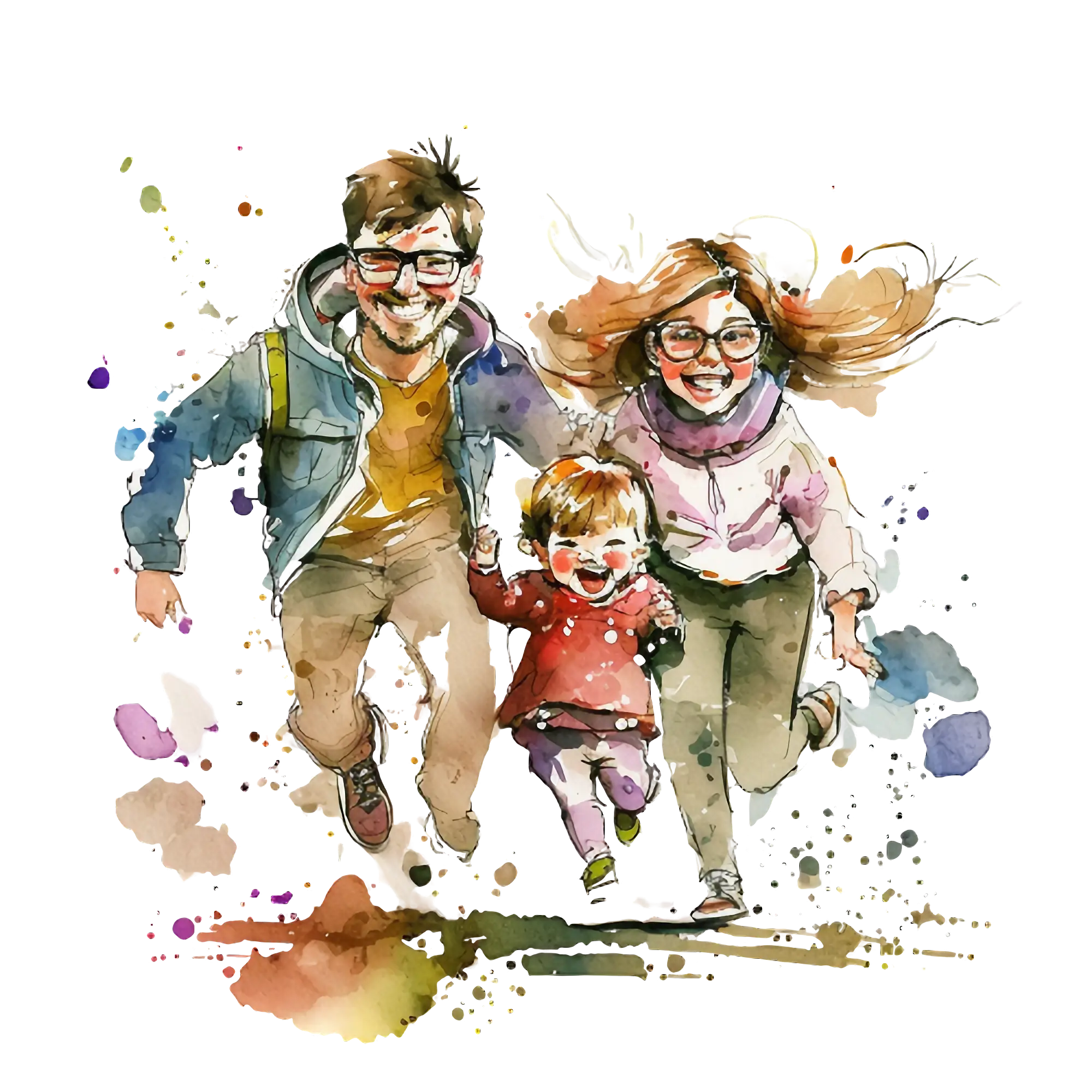 Happy Family Running Together