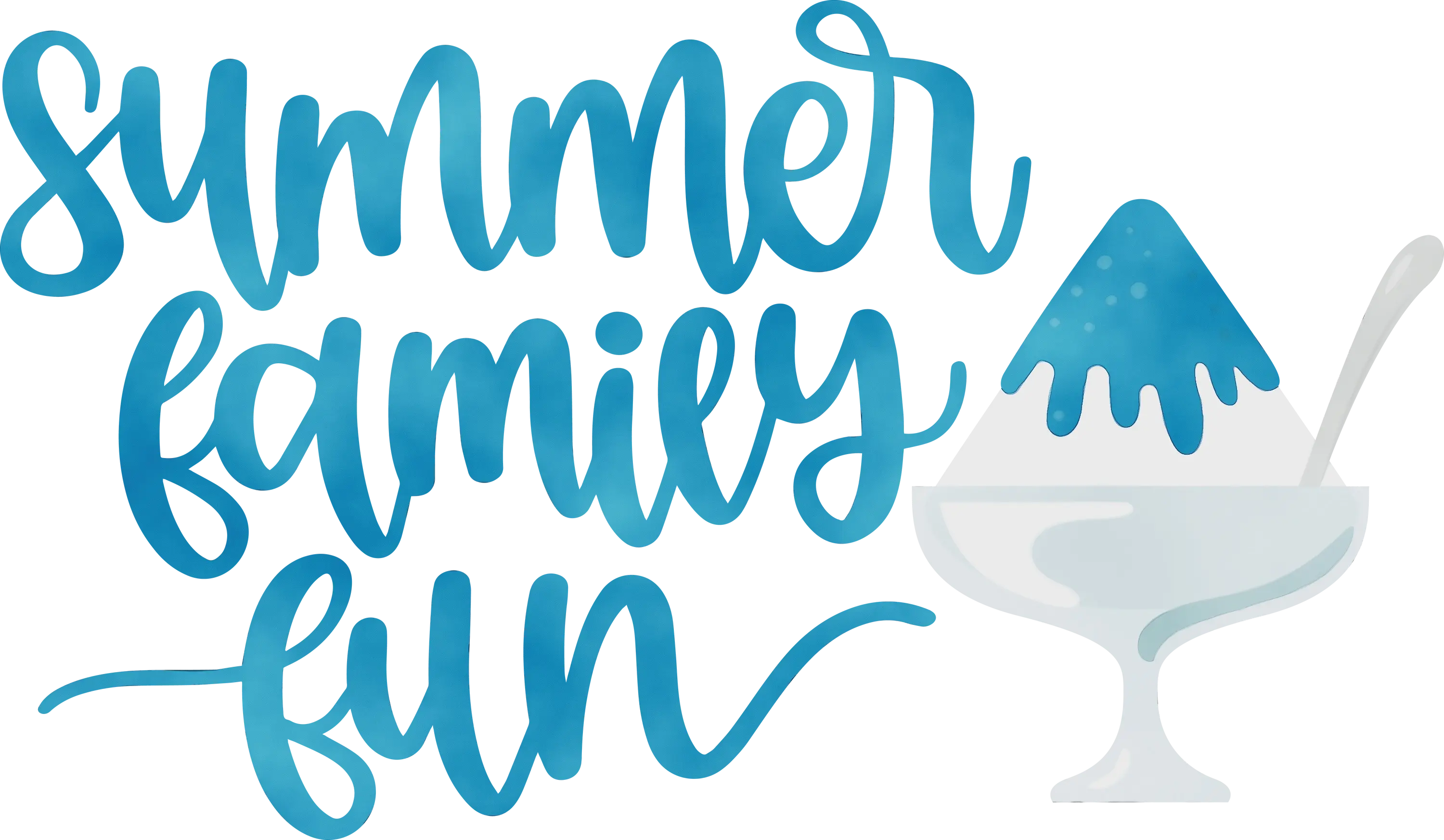 Blue Summer Family Fun Text with Ice Cream Icon