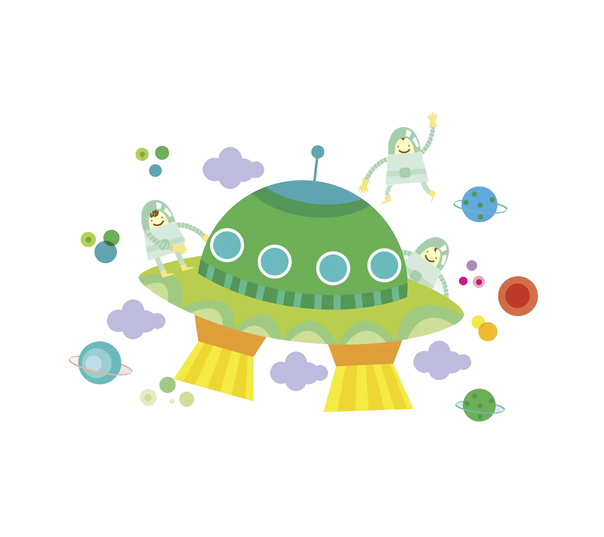 Cartoon UFO with Aliens