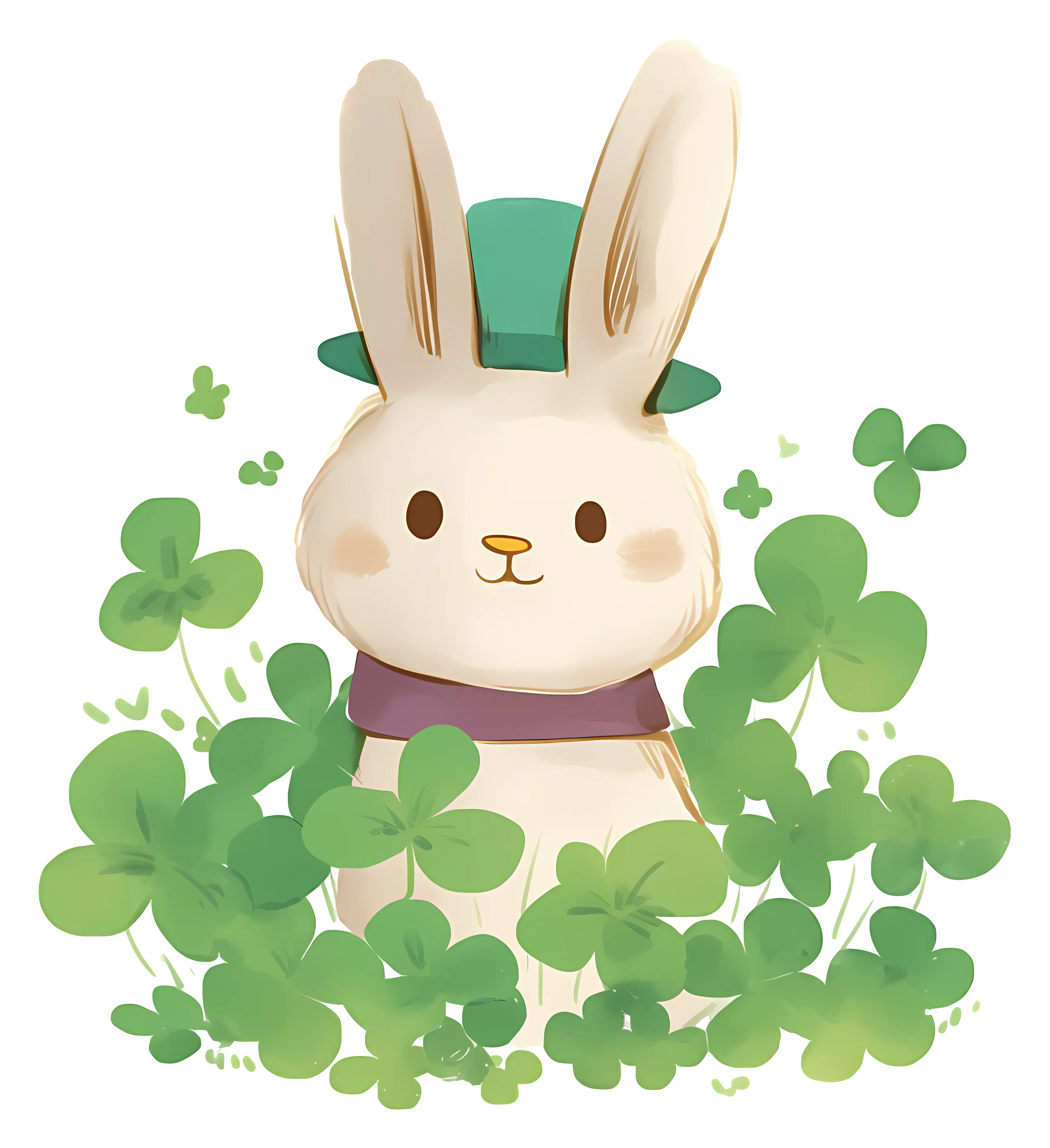 Cute Rabbit with Clover and Hat