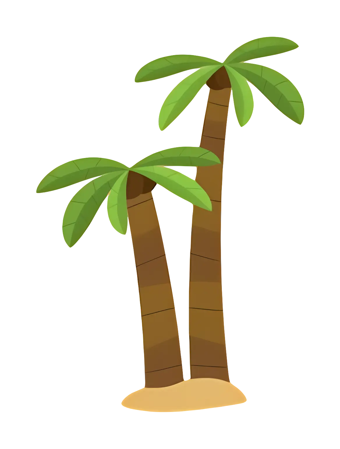 Cartoon Palm Trees with Green Leaves
