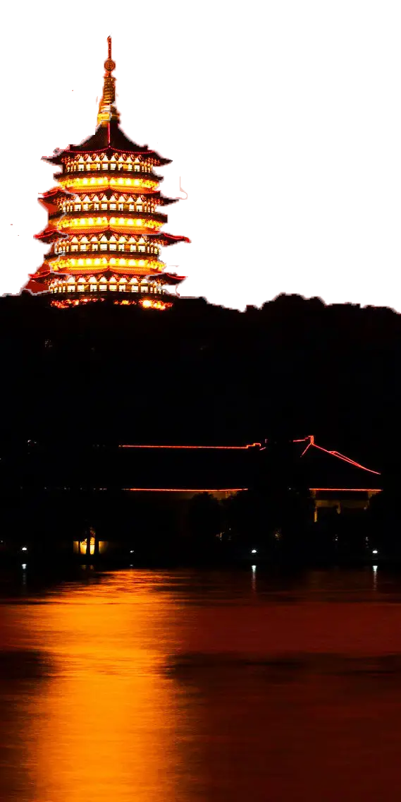 Illuminated Pagoda at Night