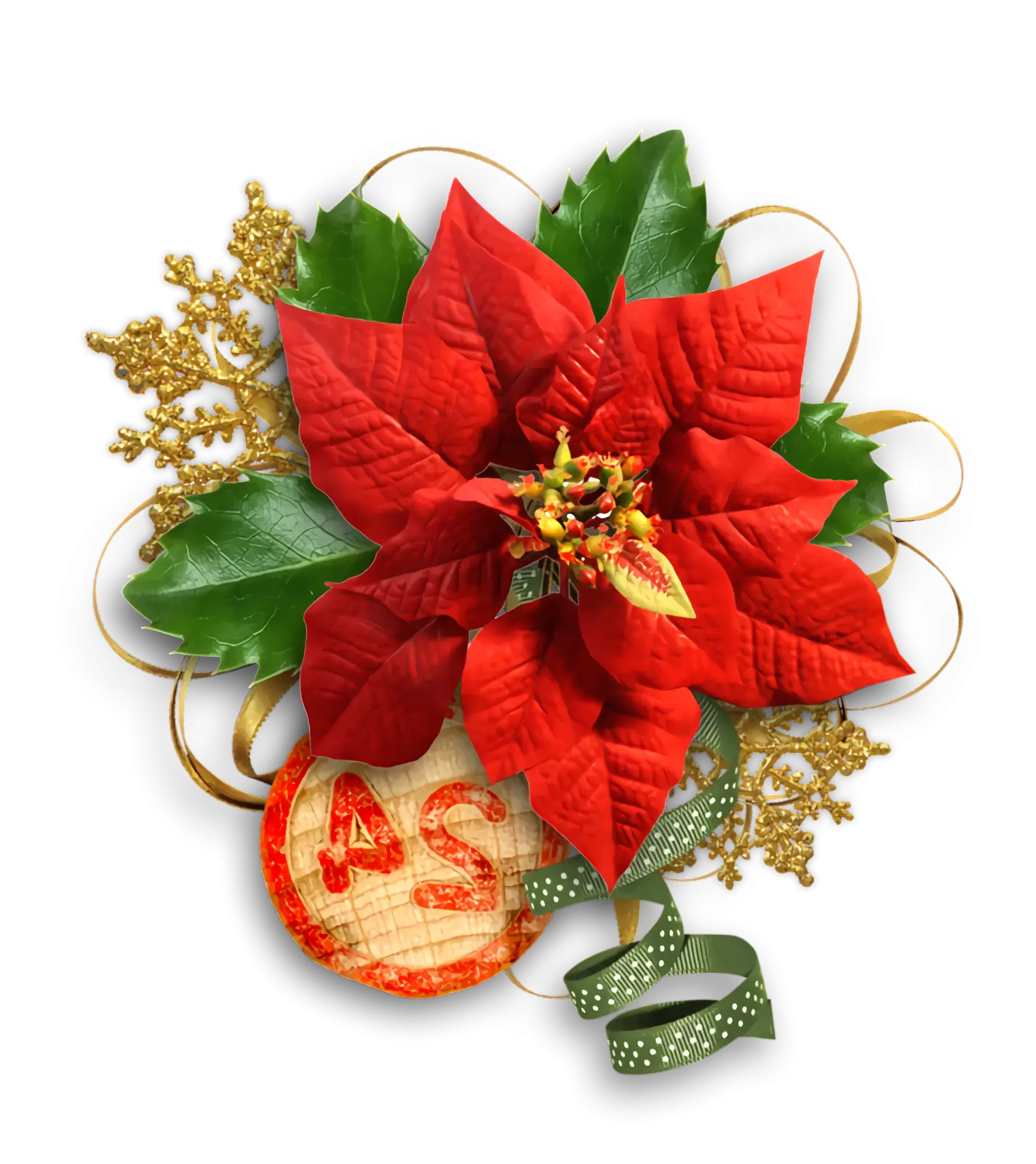 Red Poinsettia with Green Leaves